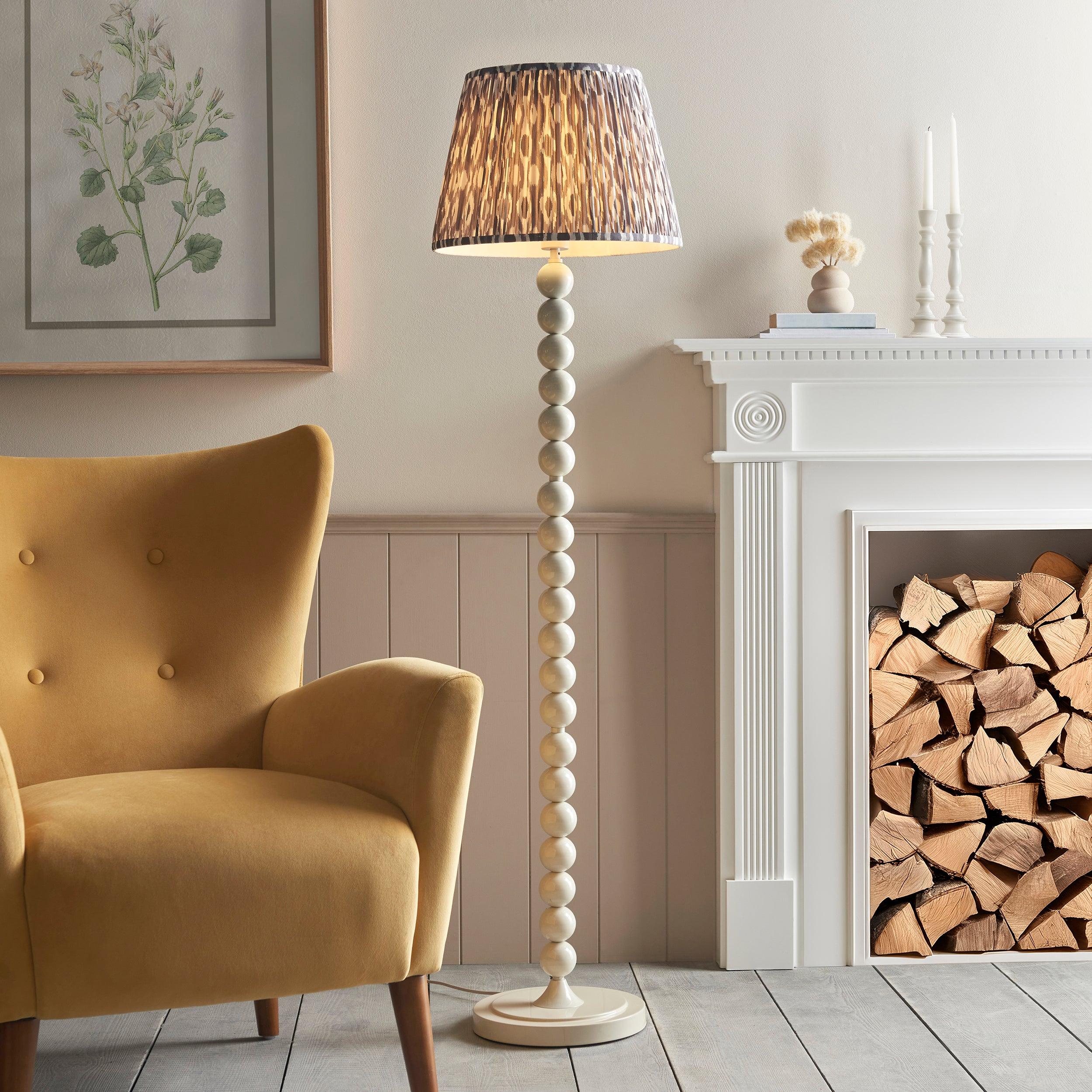 Higgledy Almond White Floor Lamp & Ikat 35cm Pearl Grey Shade