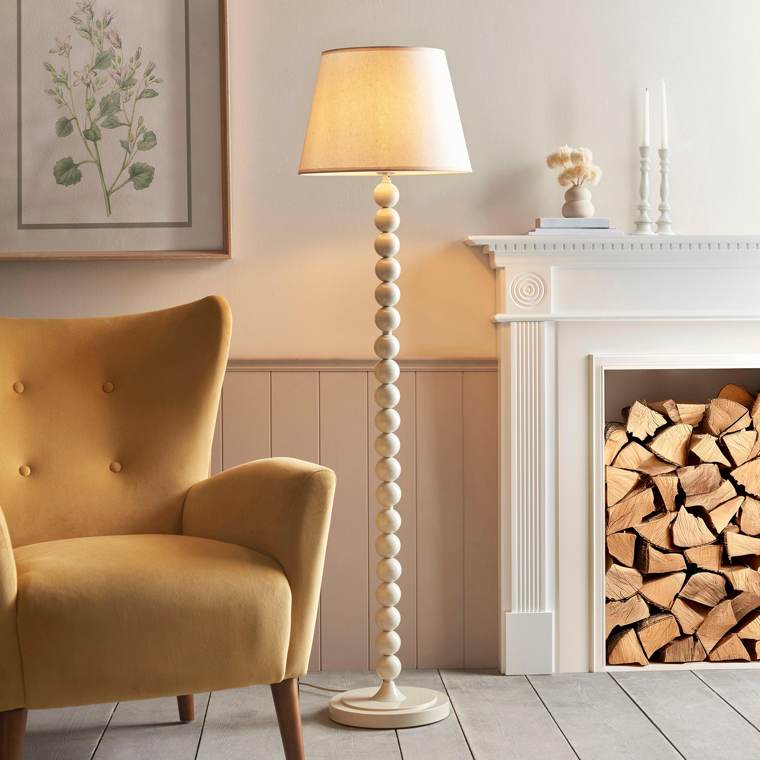 Higgledy Almond White Floor Lamp & Ivy 35cm Vintage White Shade