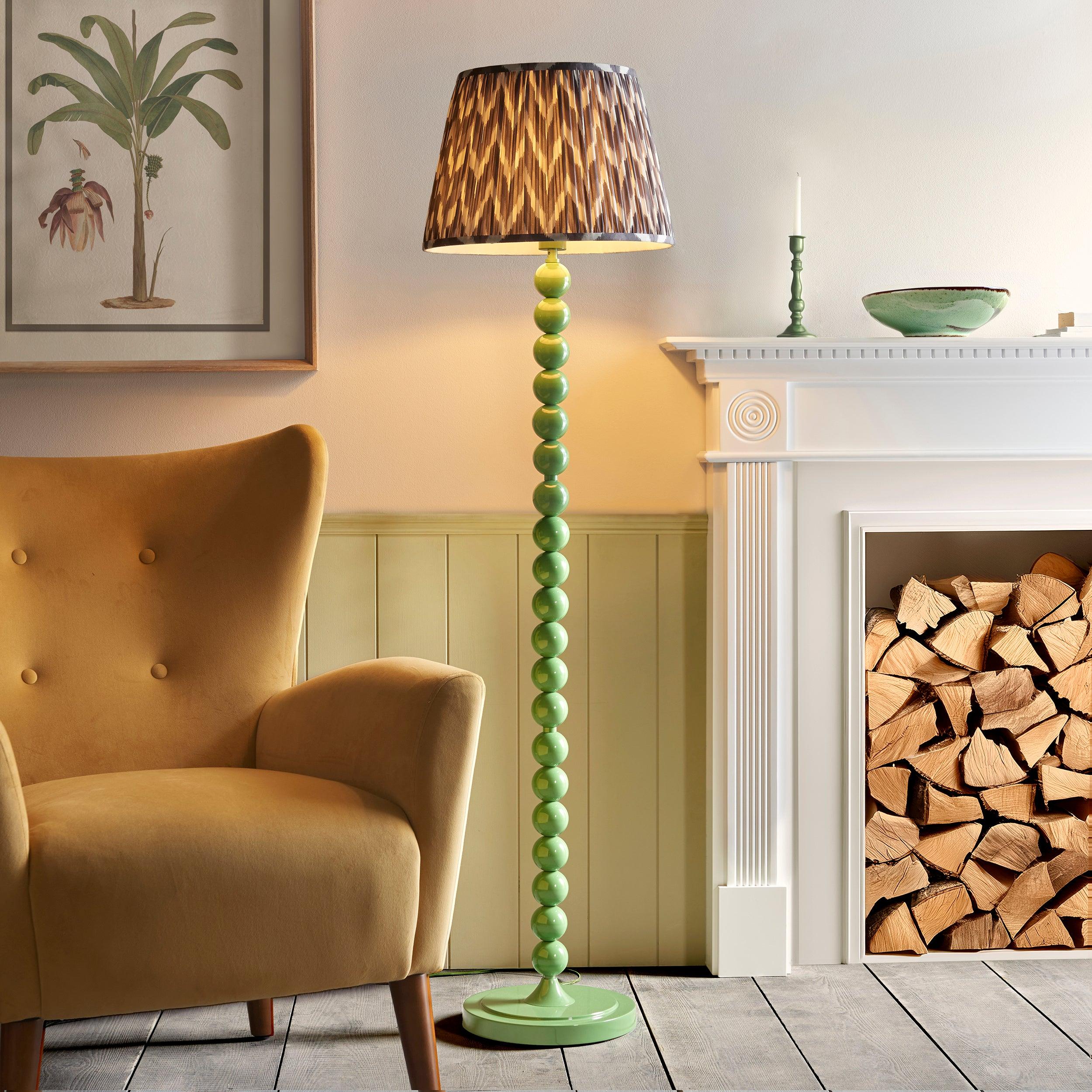 Higgledy Green Floor Lamp & Zigzag 40cm Pearl Grey Shade