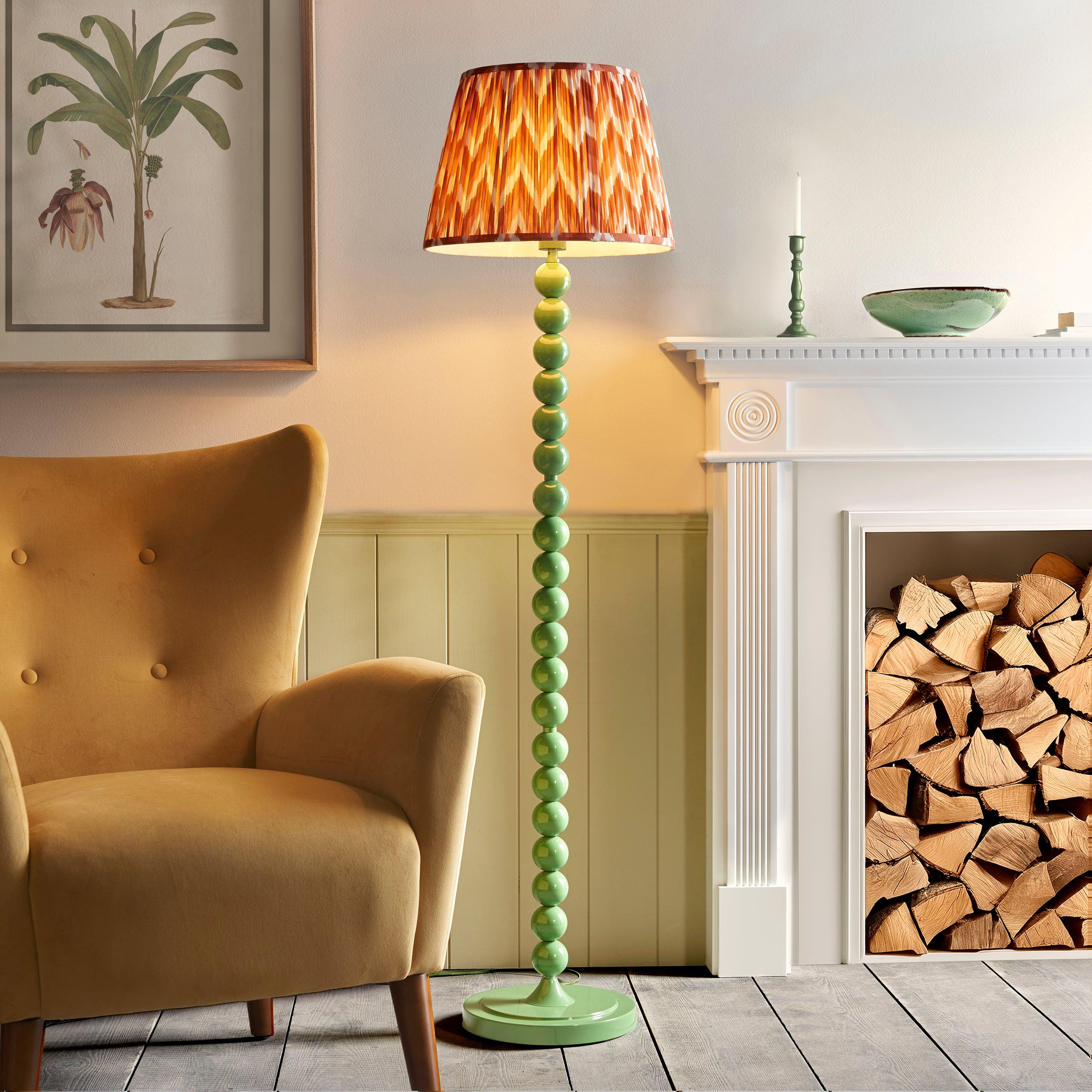 Higgledy Green Floor Lamp & Zigzag 40cm Apricot Orange Shade