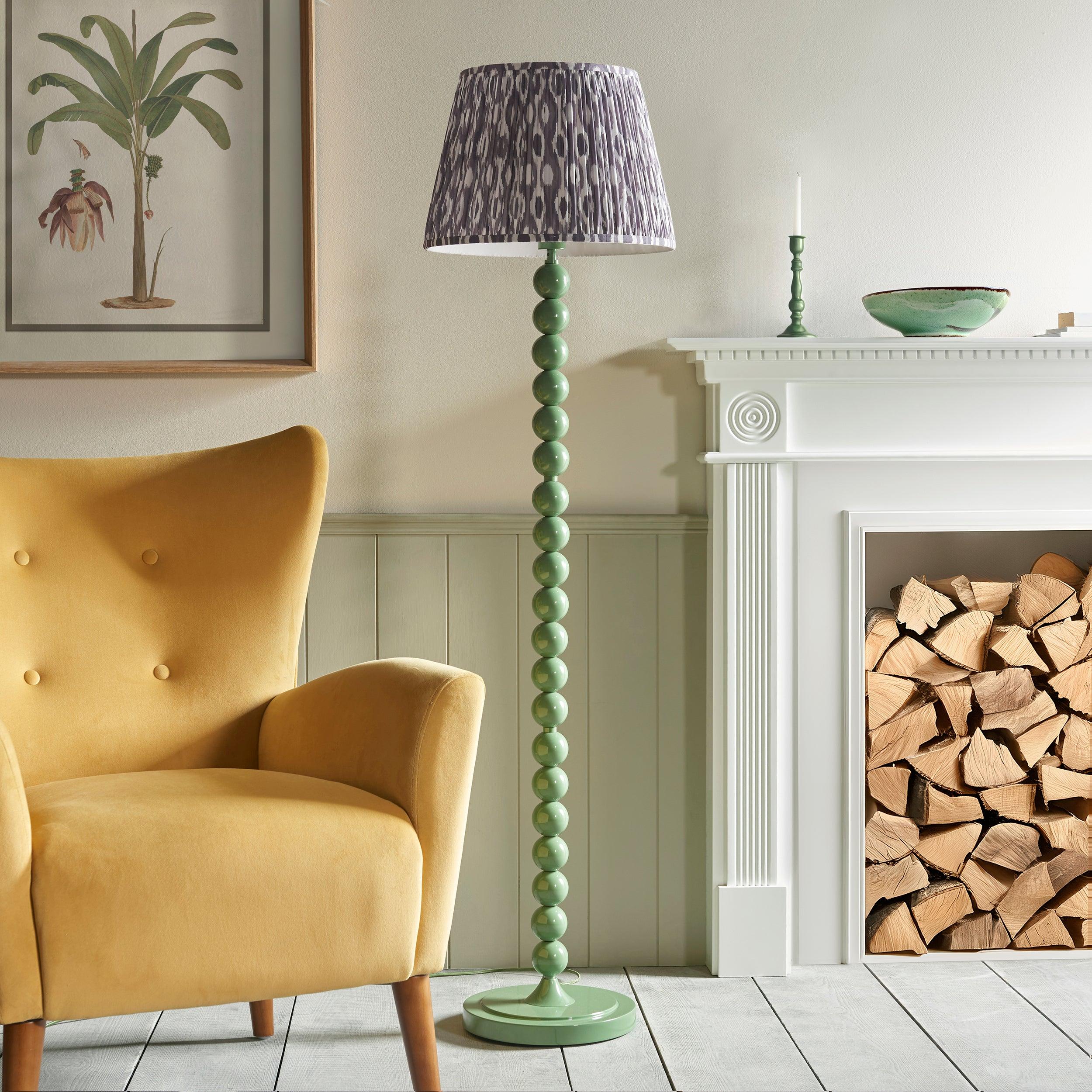 Higgledy Green Floor Lamp & Ikat 40cm Pearl Grey Shade