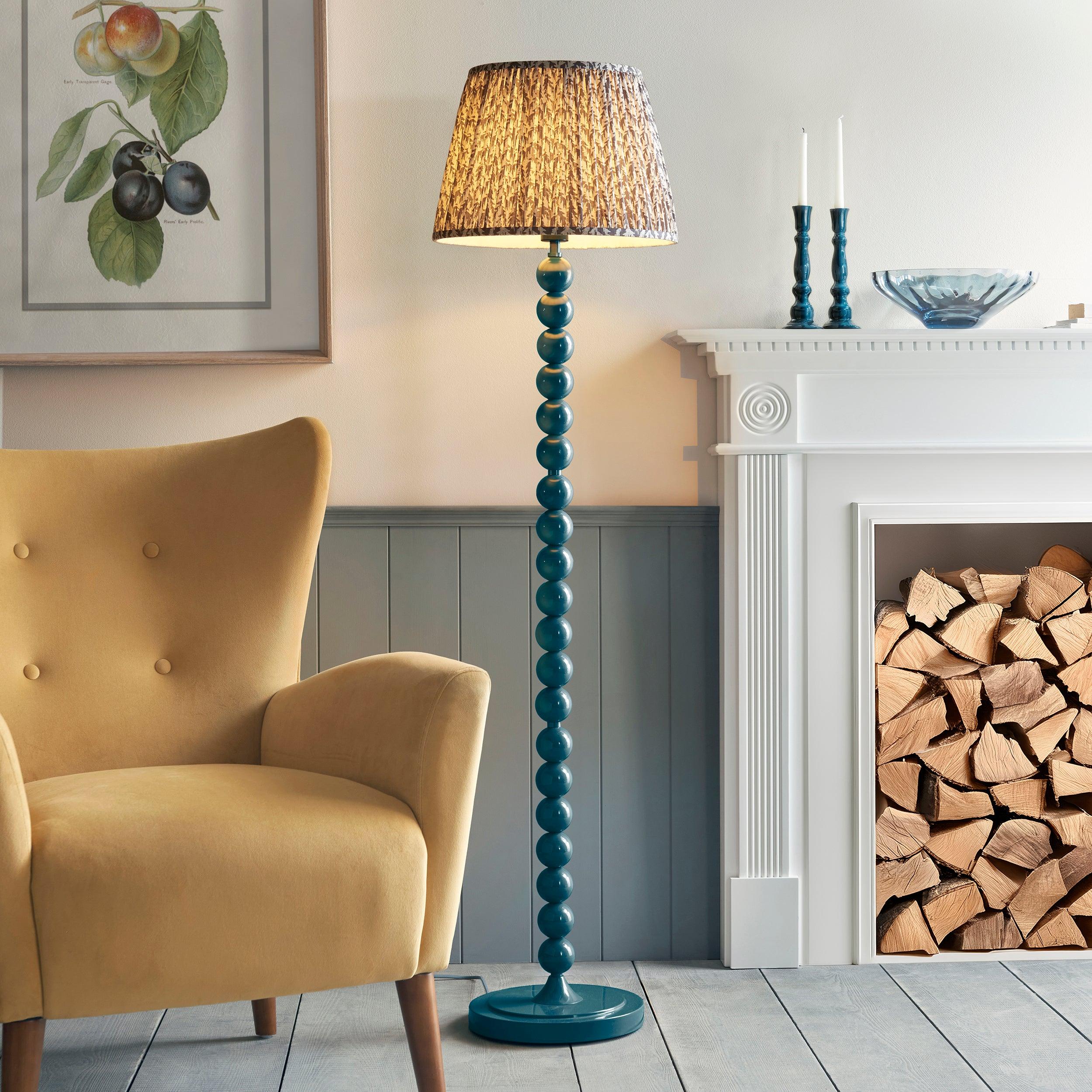 Higgledy Blue Floor Lamp & Leaf 40cm Pearl Grey Shade