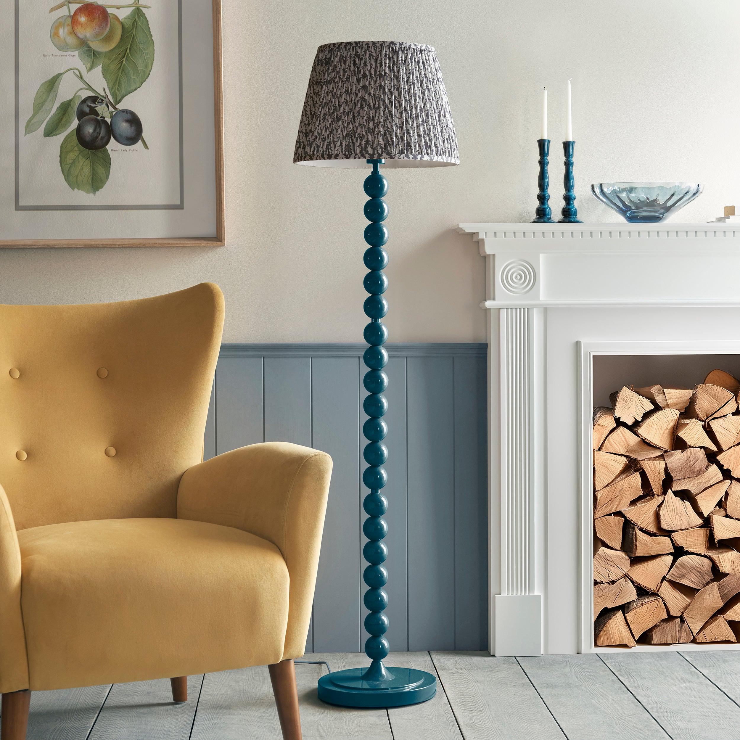 Higgledy Blue Floor Lamp & Leaf 40cm Pearl Grey Shade