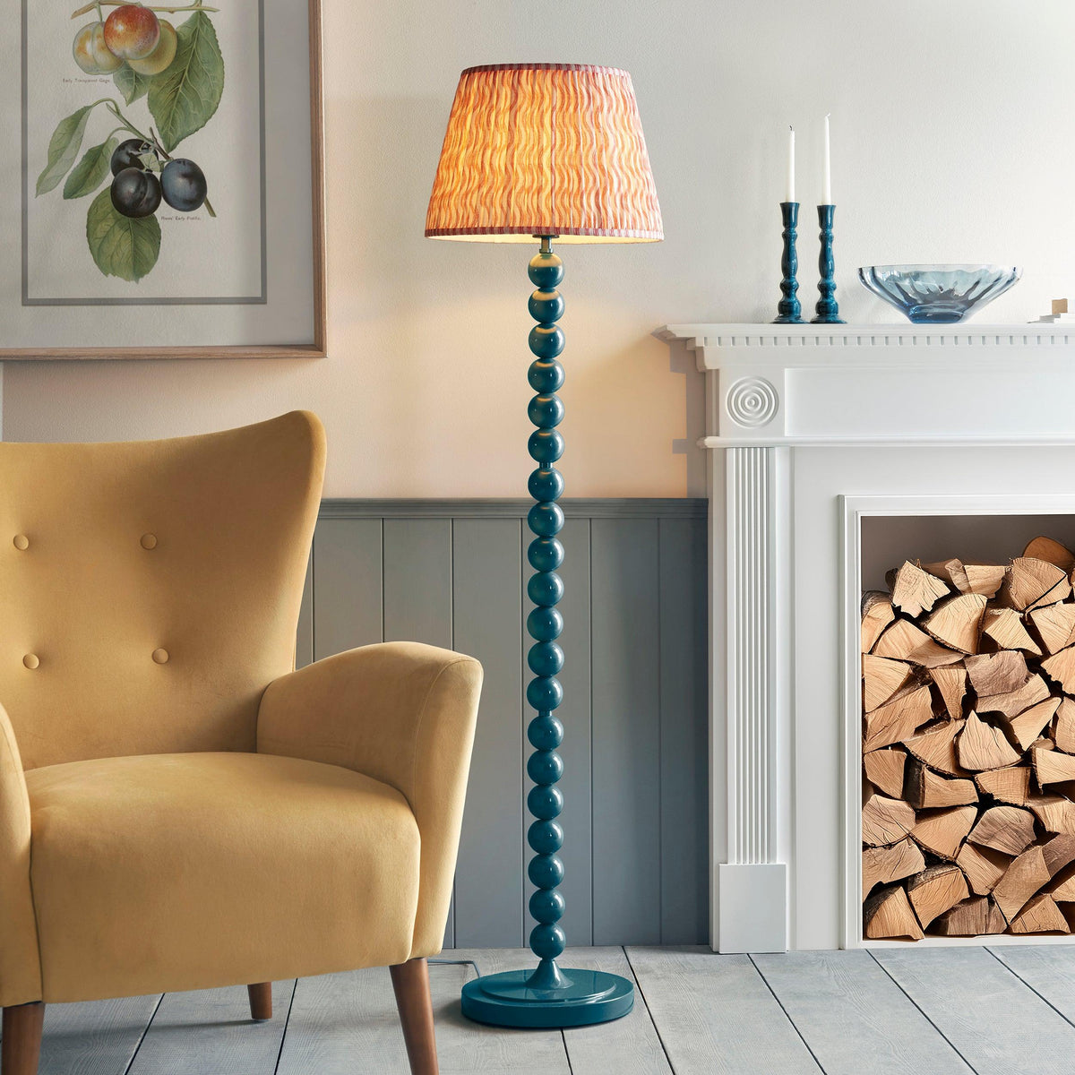 Higgledy Blue Floor Lamp & Ripple 40cm Coral Pink Shade-OB-180926