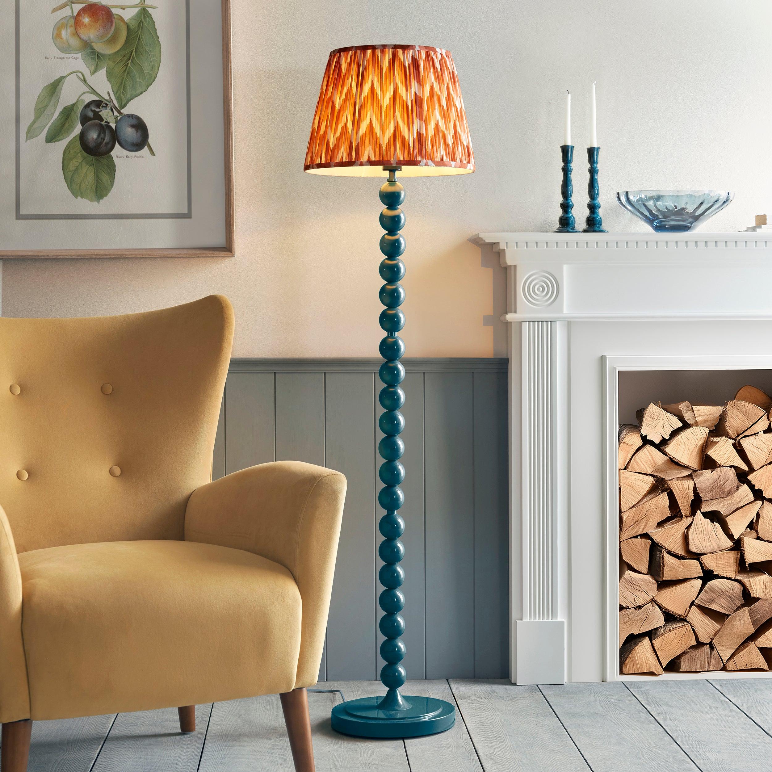Higgledy Blue Floor Lamp & Zigzag 40cm Apricot Orange Shade