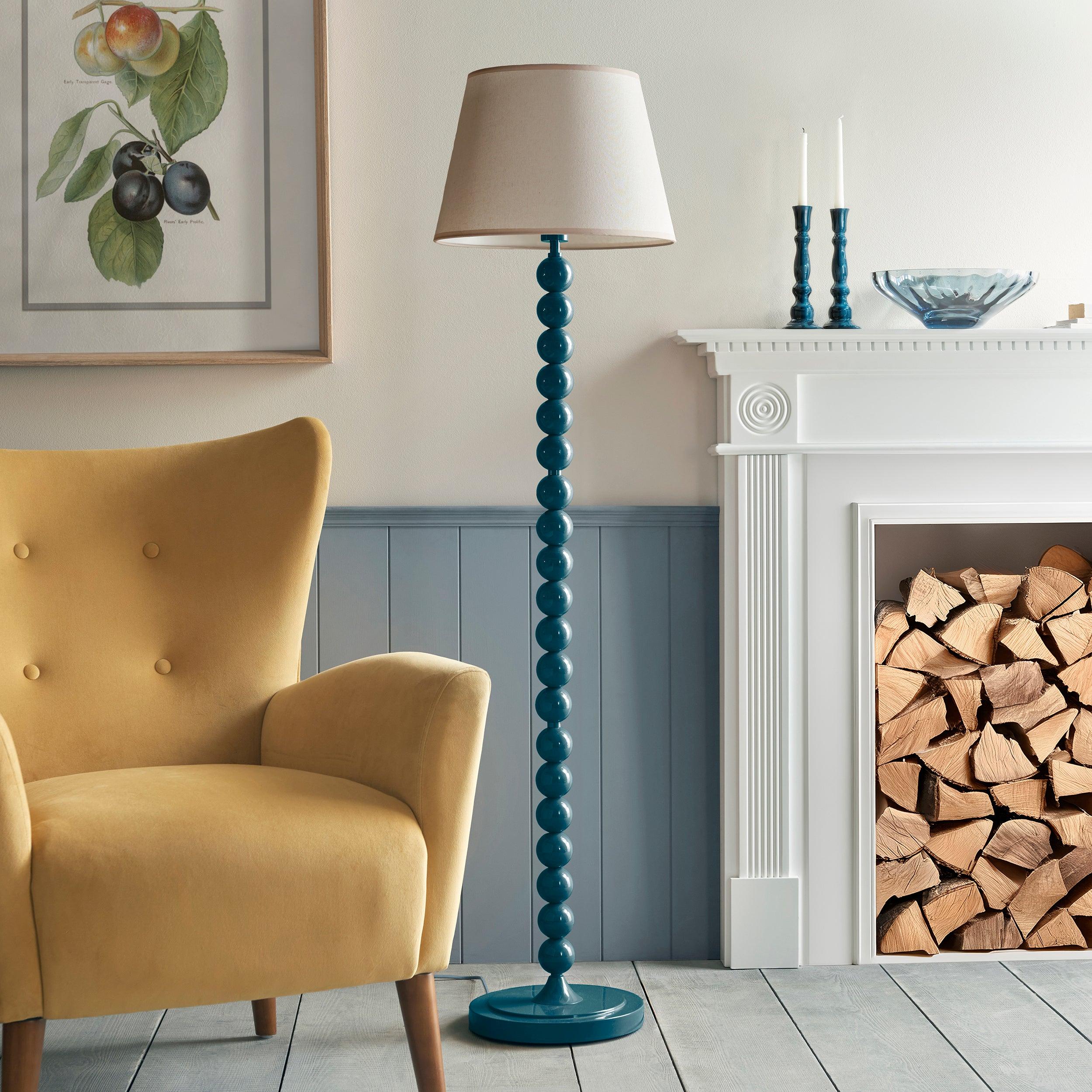 Higgledy Blue Floor Lamp & Ikat 40cm Neutral Shade