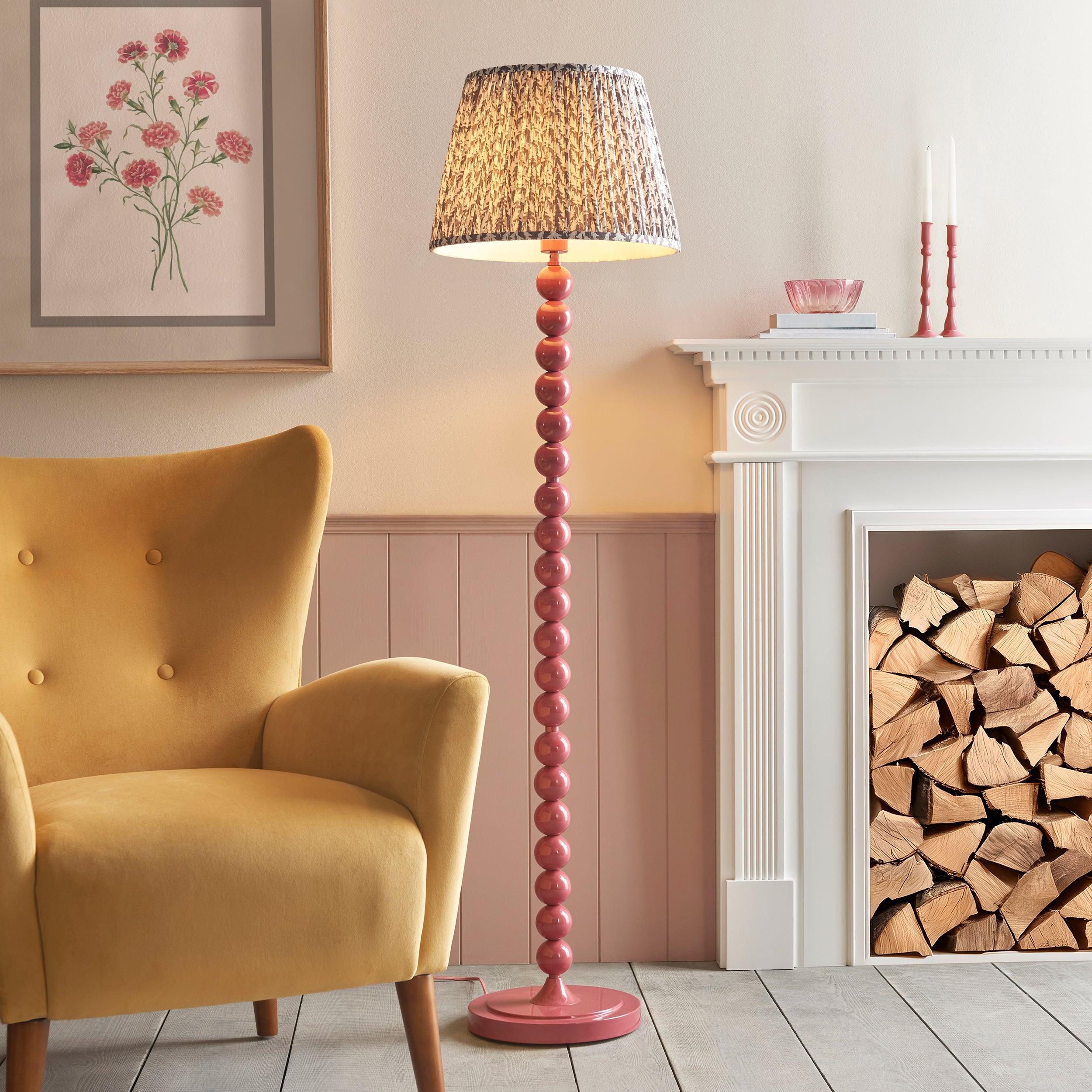 Higgledy Pink Floor Lamp & Leaf 40cm Pearl Grey Shade