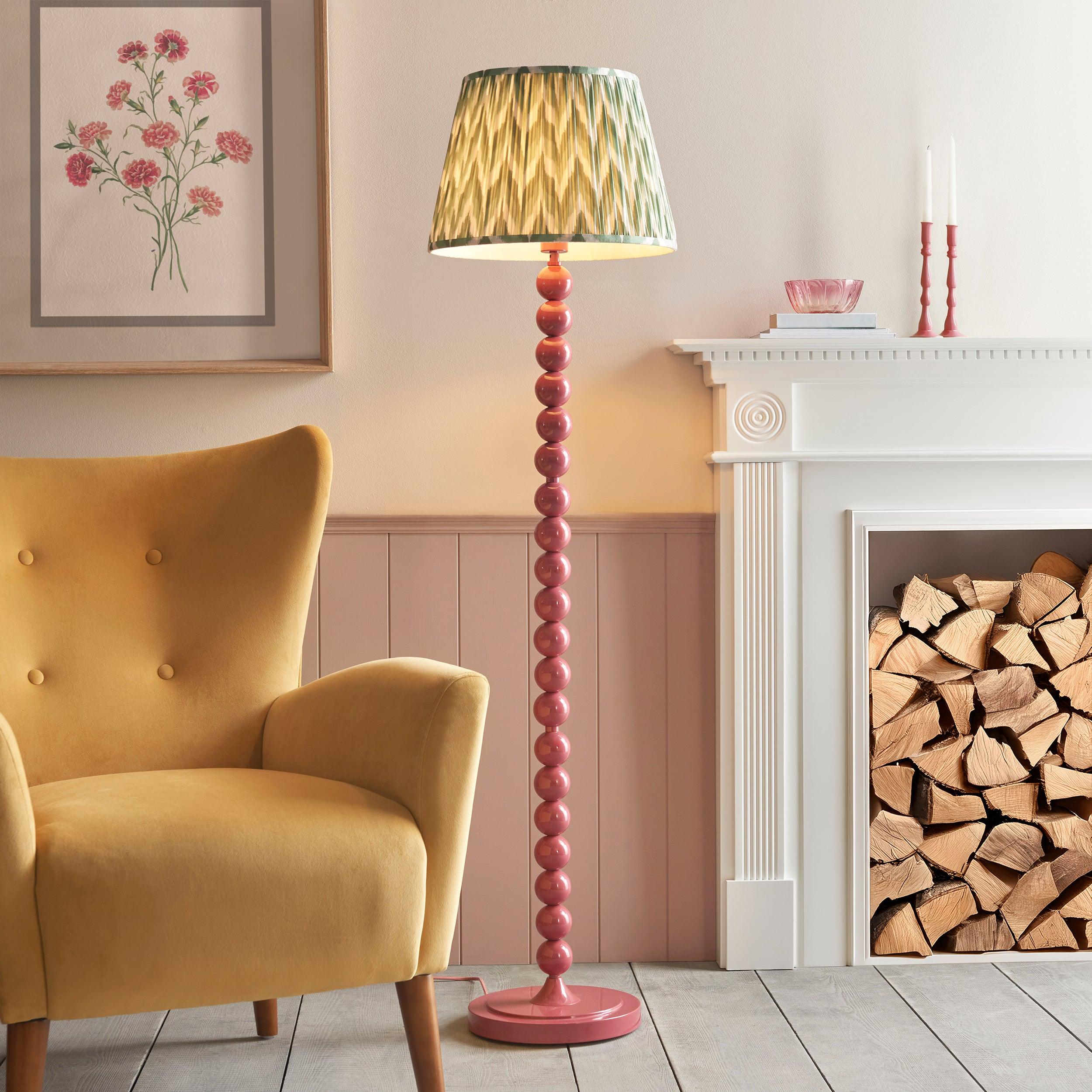 Higgledy Pink Floor Lamp & Zigzag 40cm Cotswold Green Shade