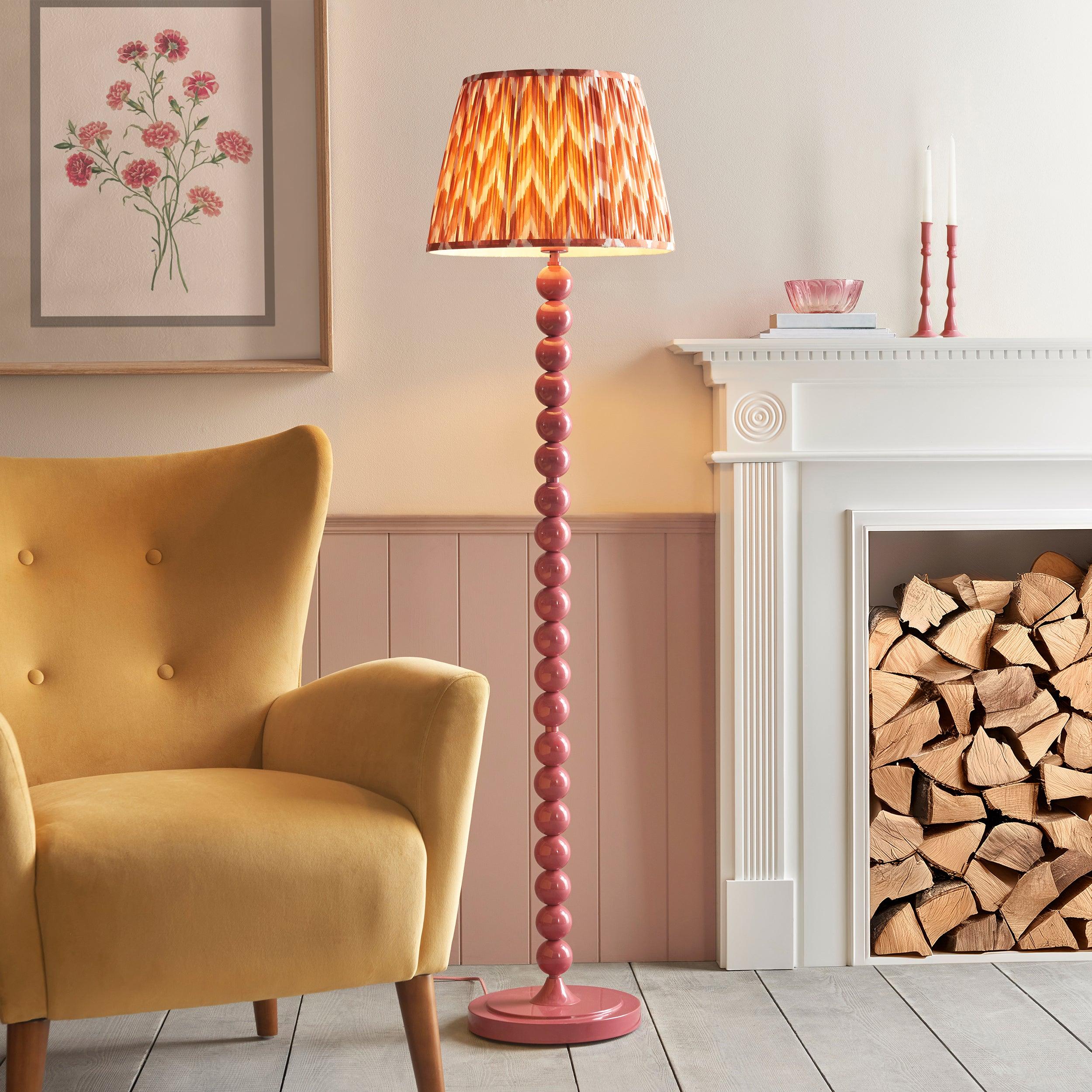 Higgledy Pink Floor Lamp & Zigzag 40cm Apricot Orange Shade