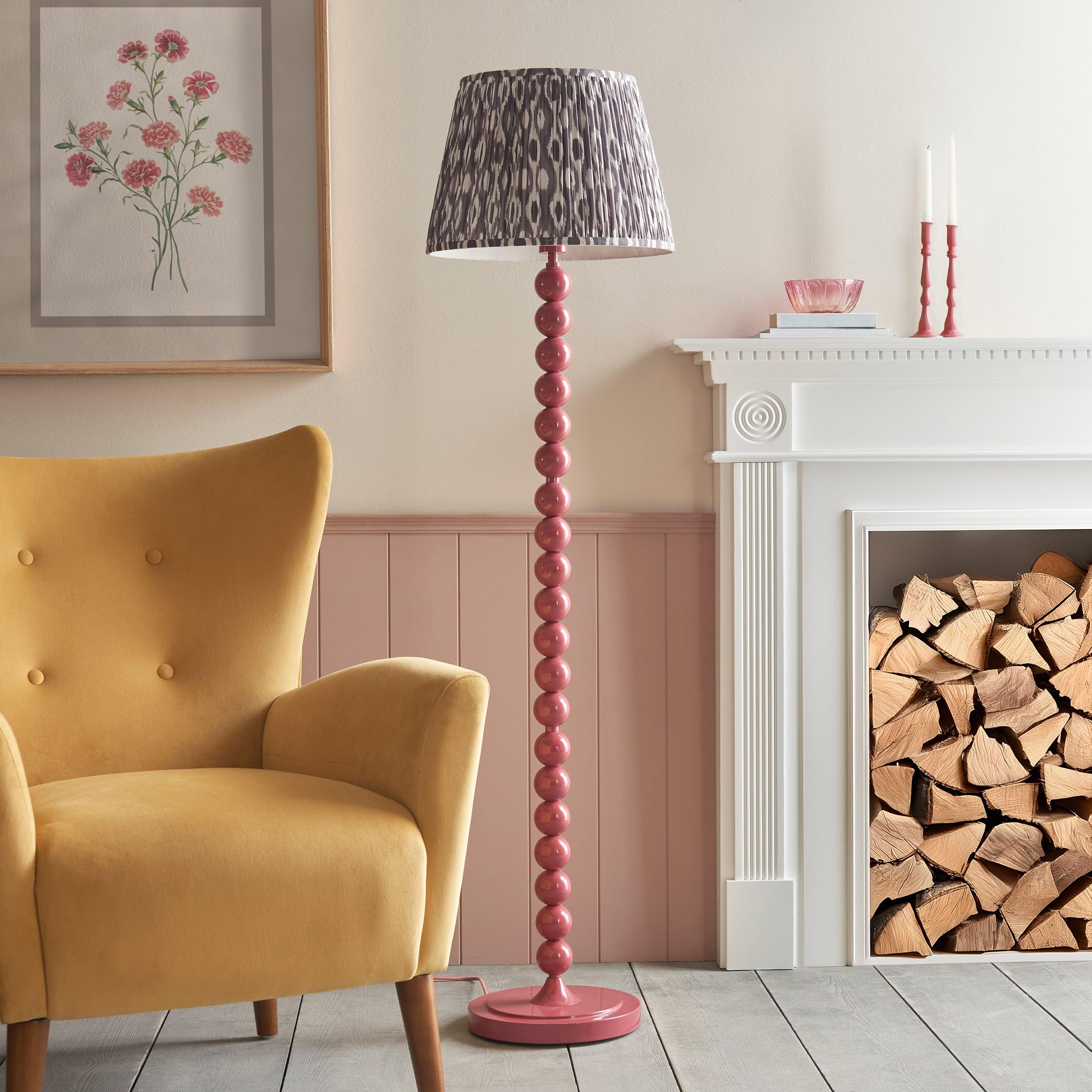 Higgledy Pink Floor Lamp & Ikat 40cm Pearl Grey Shade