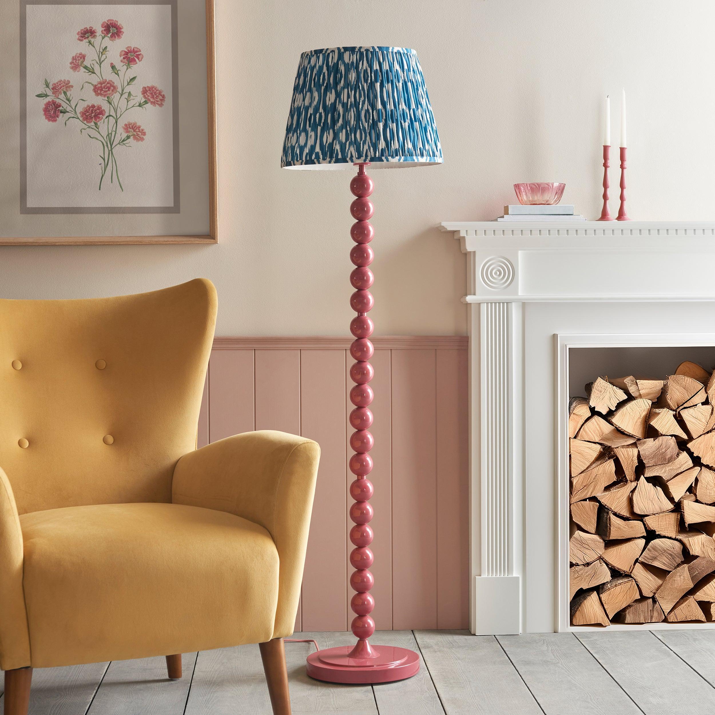Higgledy Pink Floor Lamp & Ikat 40cm Marlin Blue Shade