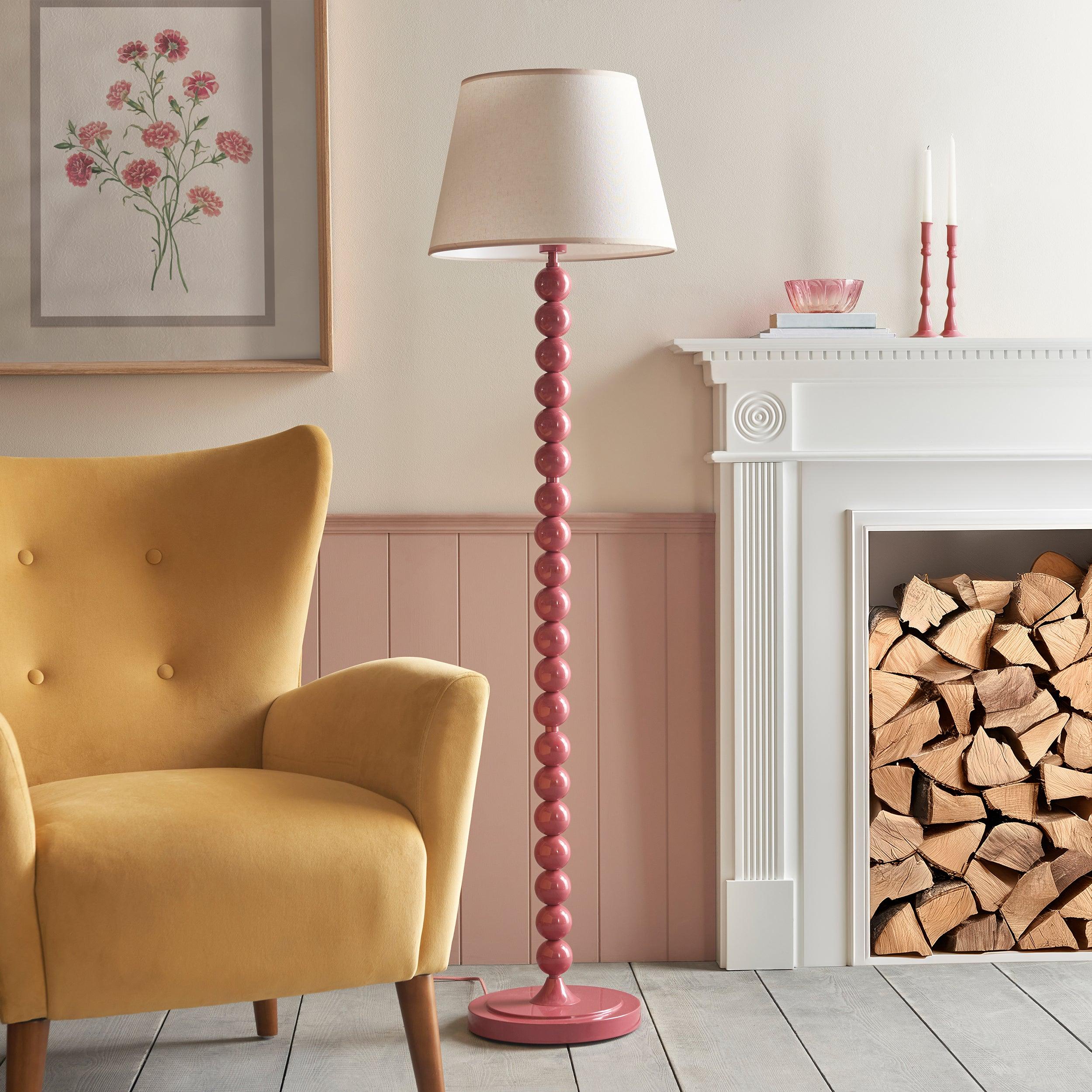 Higgledy Pink Floor Lamp & Ivy 40cm Vintage White Shade