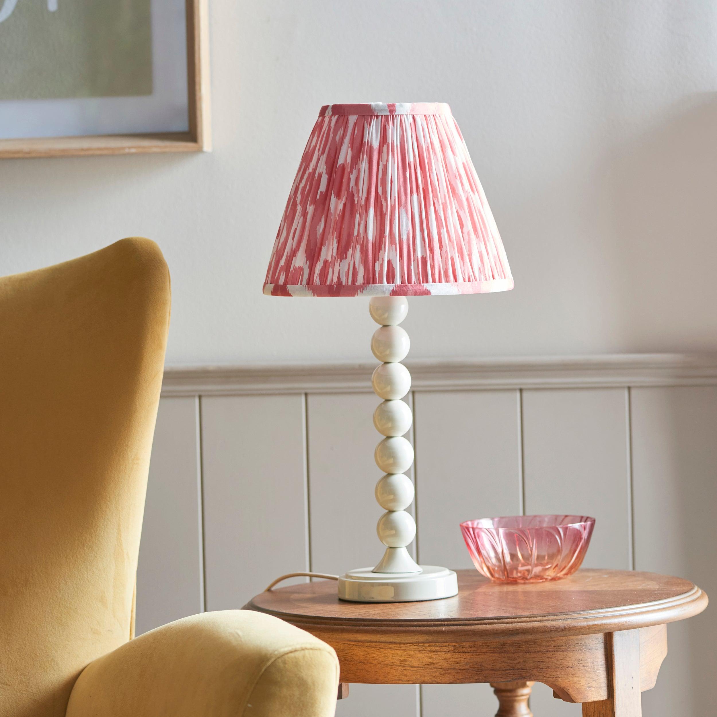 Higgledy White Table Lamp & Ikat 25cm Coral Pink Shade