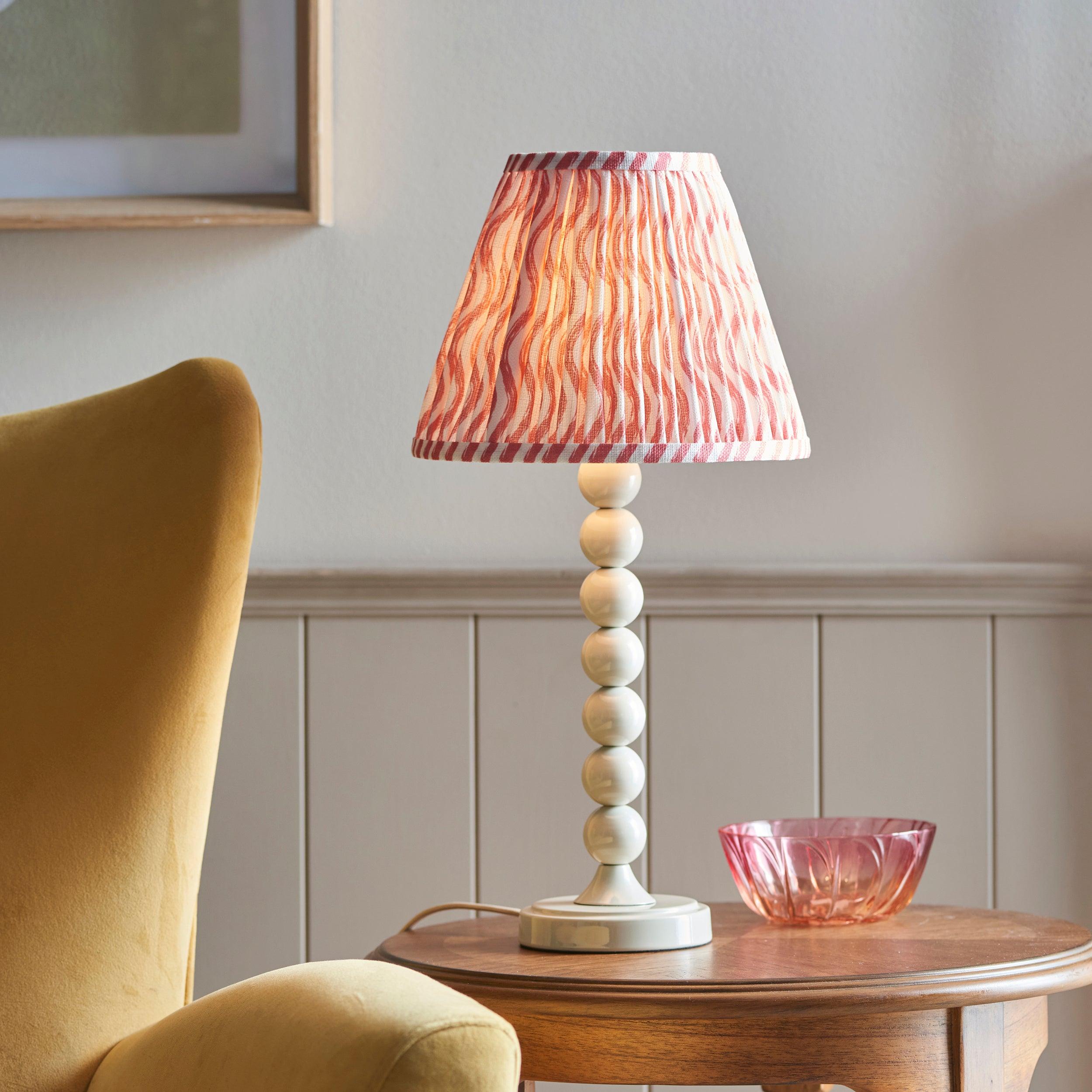Higgledy White Table Lamp & Ripple 25cm Coral Pink Shade