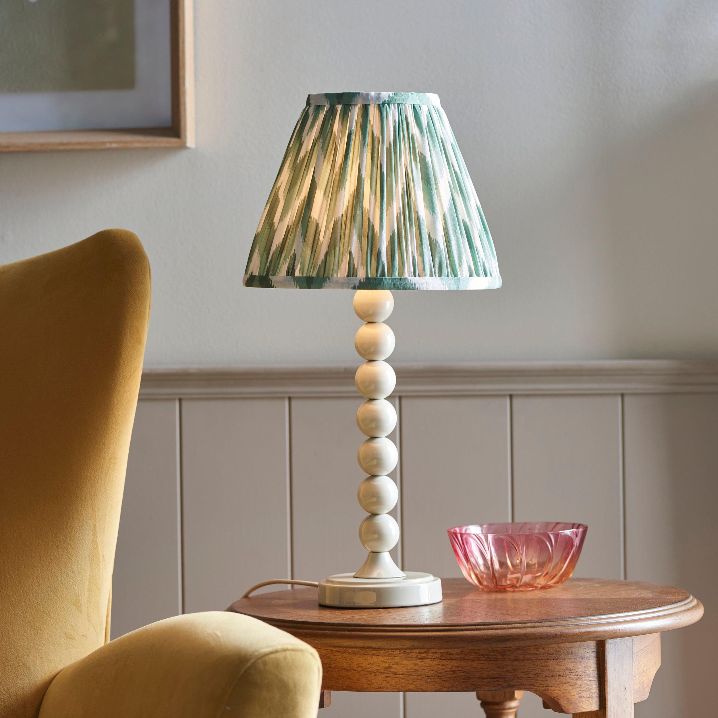 Higgledy White Table Lamp & Zigzag 25cm Cotswold Green Shade