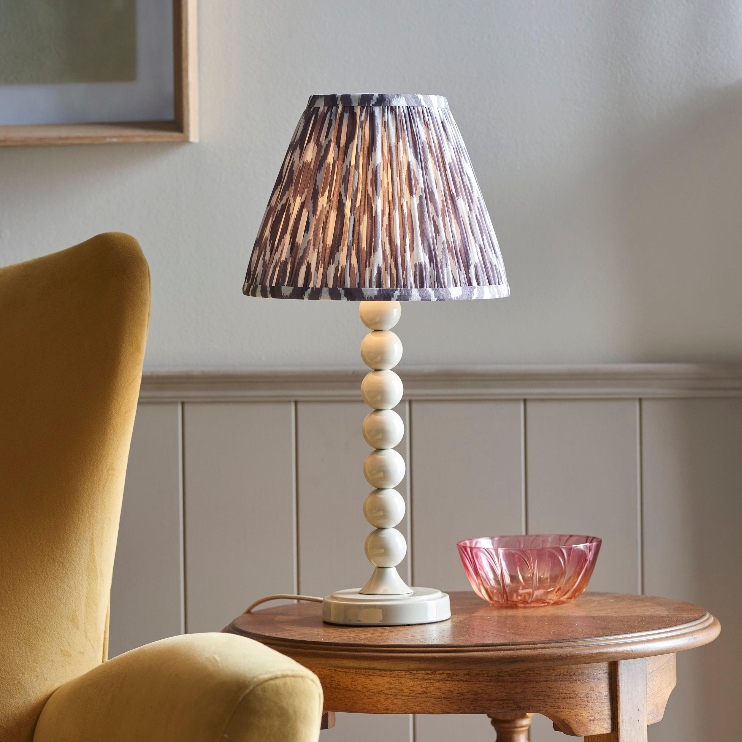 Higgledy White Table Lamp & Ikat 25cm Pearl Grey Shade