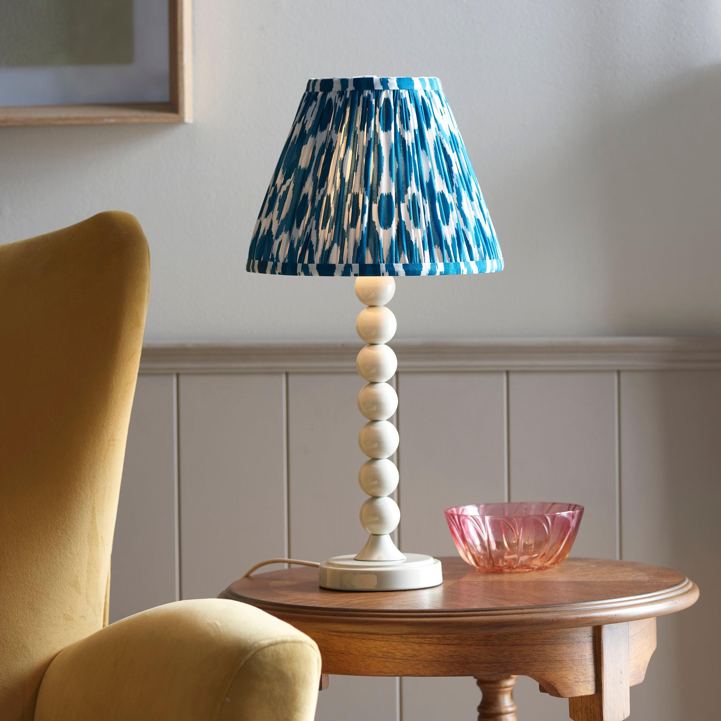 Higgledy White Table Lamp & Ikat 25cm Marlin Blue Shade