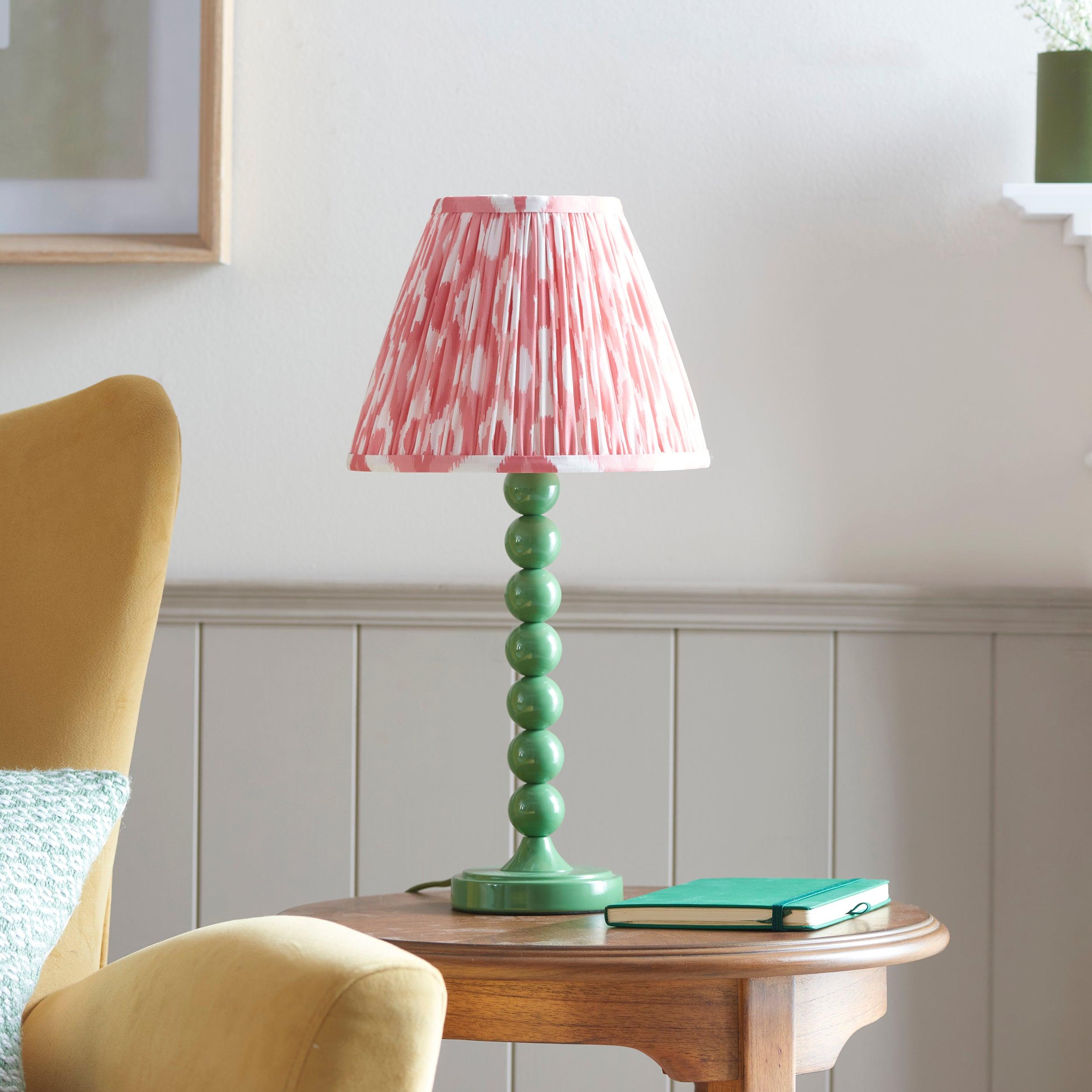 Higgledy Green Table Lamp & Ikat 25cm Coral Pink Shade