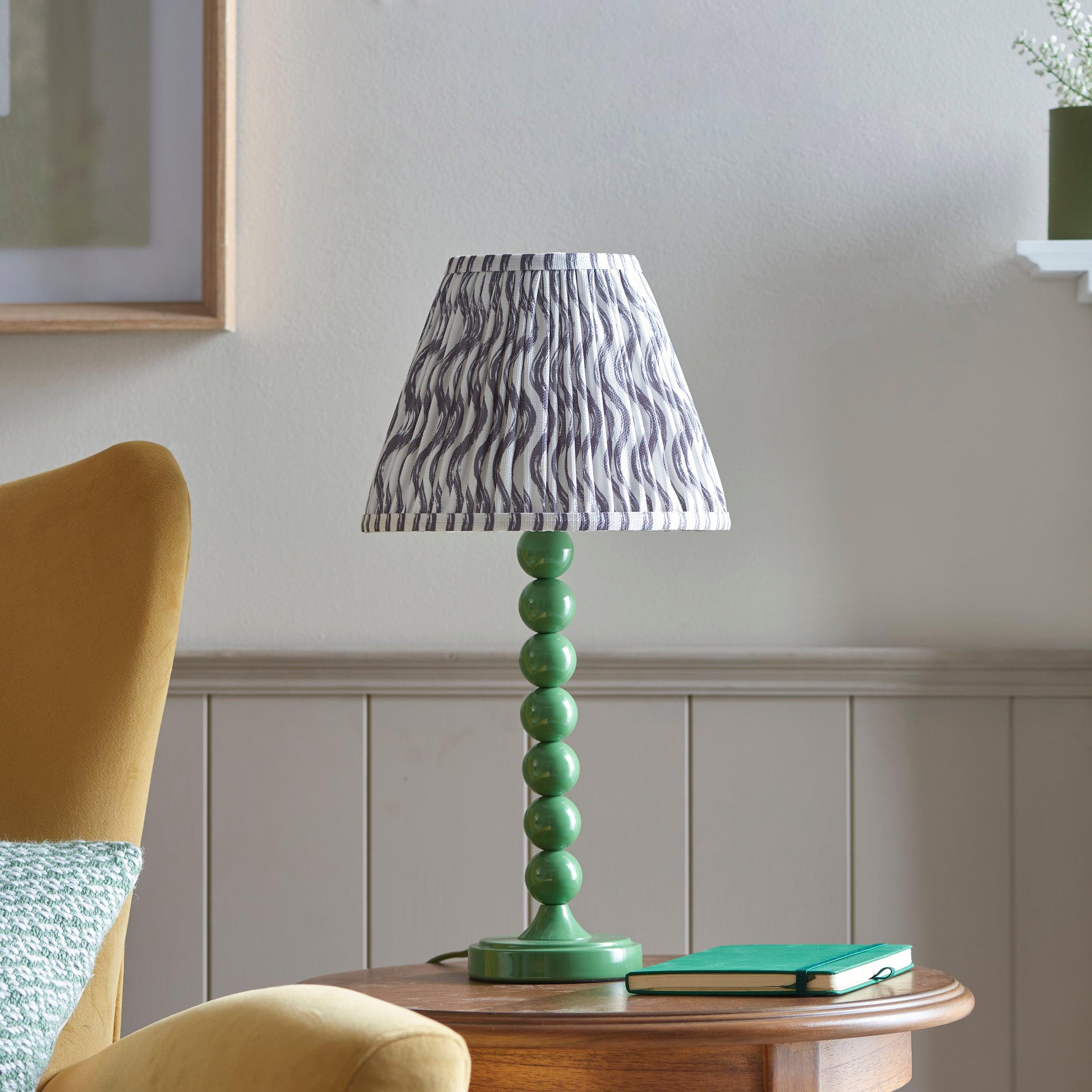 Higgledy Green Table Lamp & Ripple 25cm Pearl Grey Shade