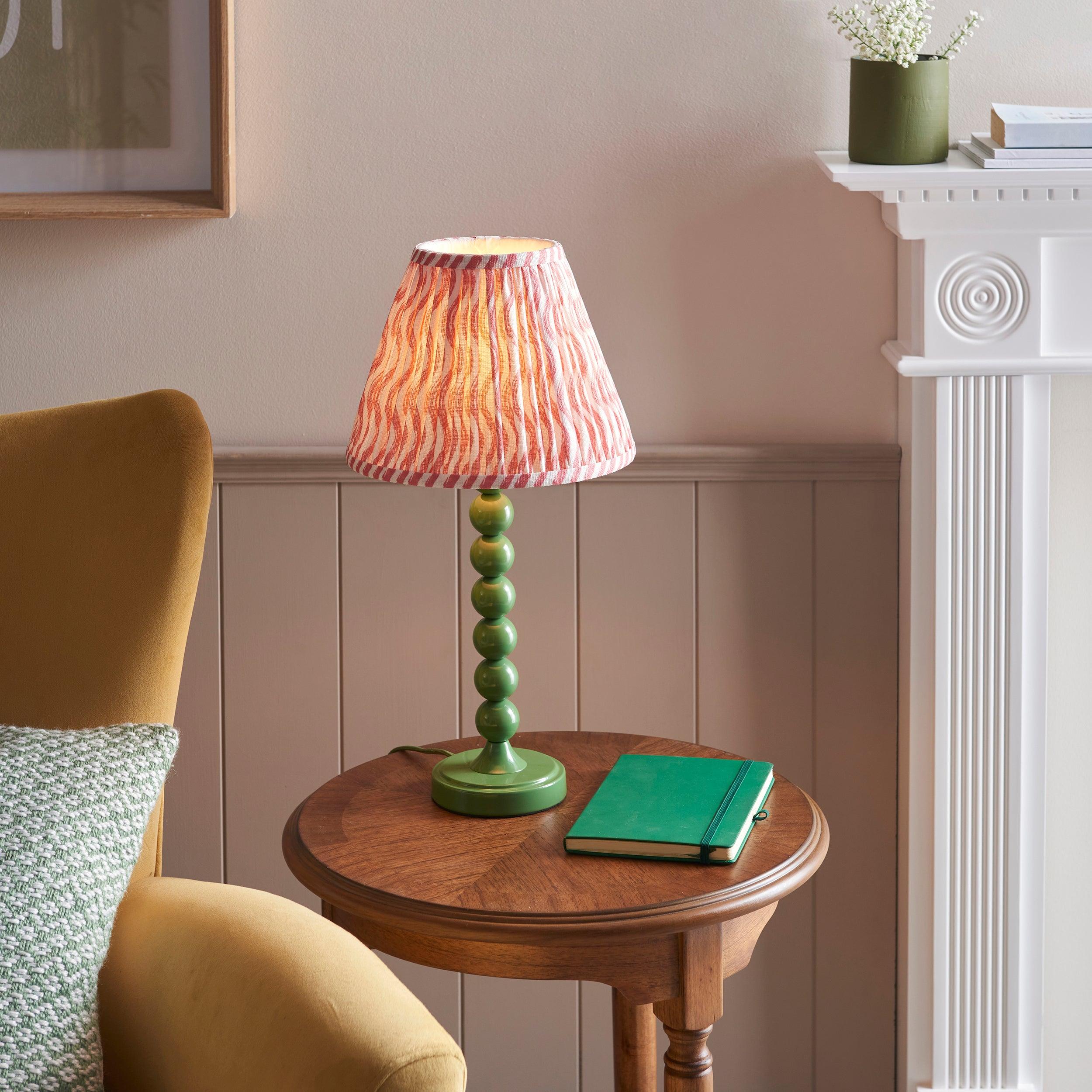 Higgledy Green Table Lamp & Ripple 25cm Coral Pink Shade