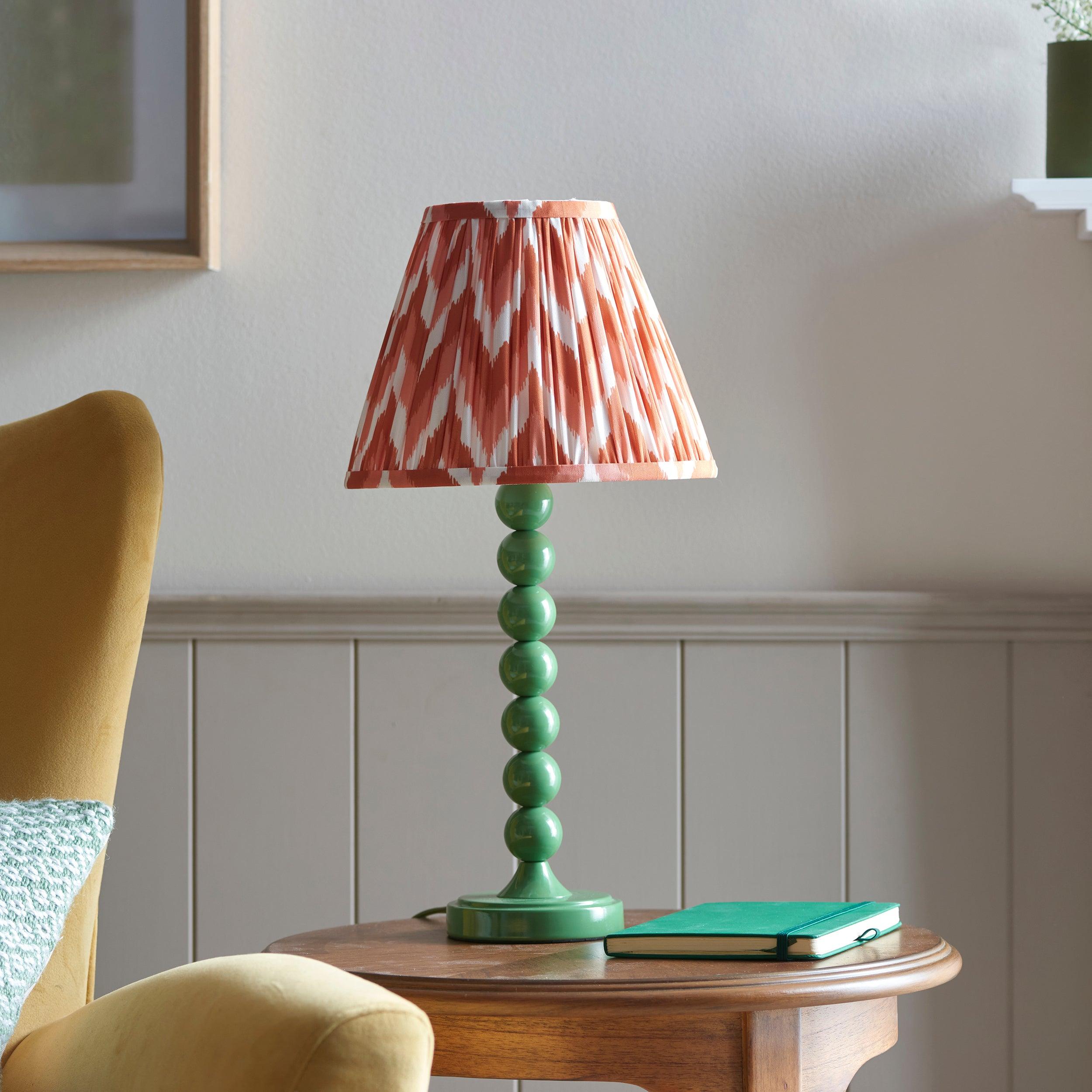 Higgledy Green Table Lamp & Zigzag 25cm Apricot Orange Shade
