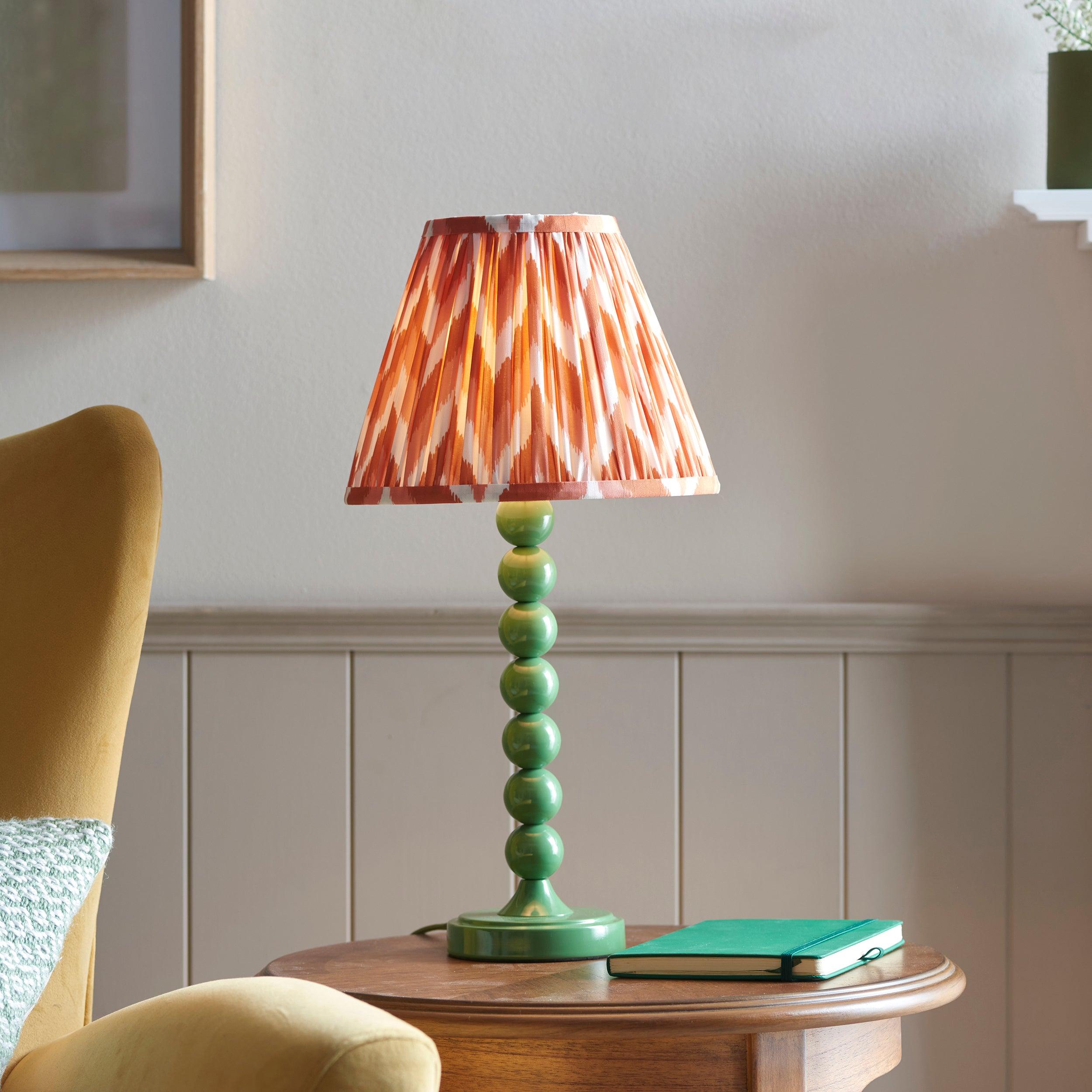 Higgledy Green Table Lamp & Zigzag 25cm Apricot Orange Shade