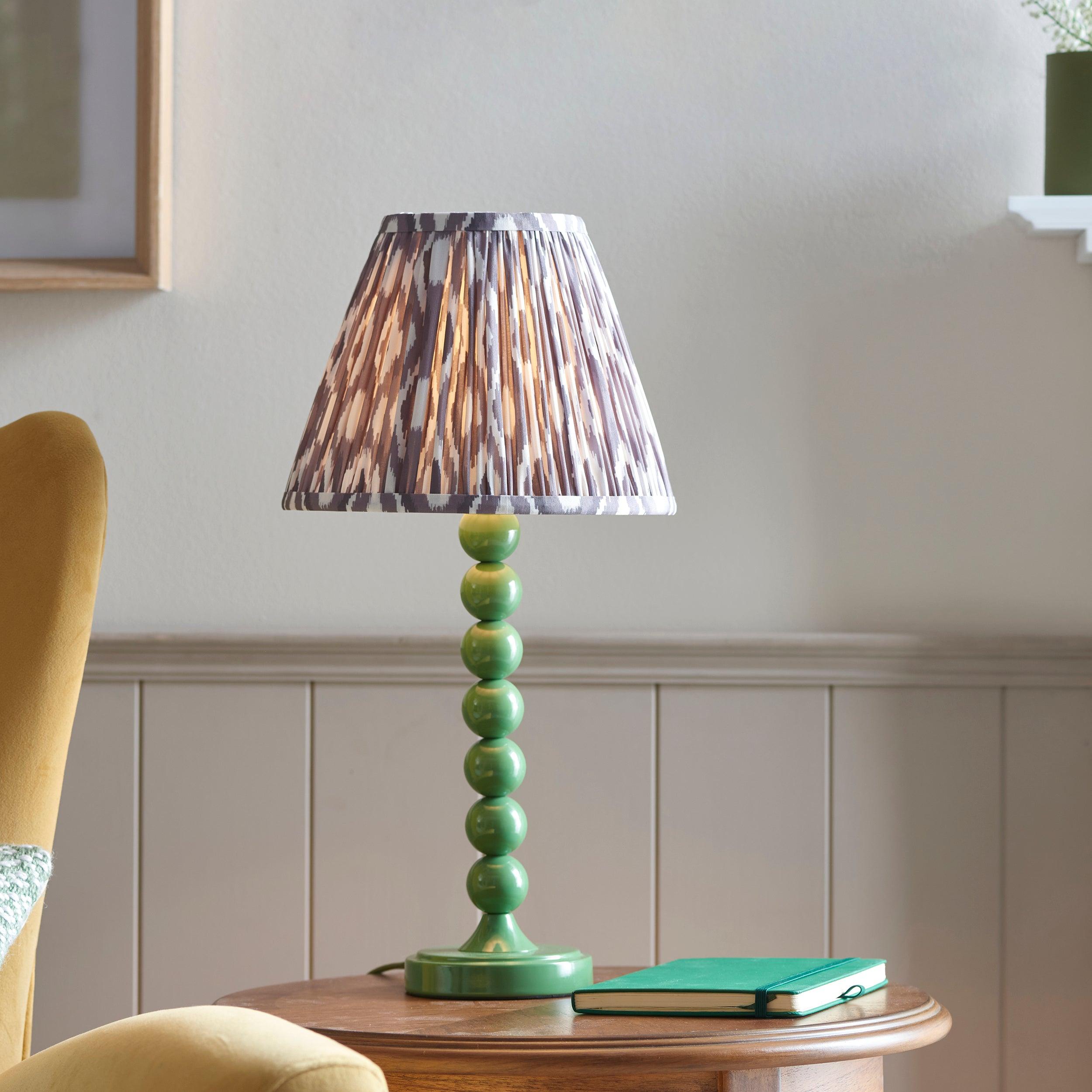 Higgledy Green Table Lamp & Ikat 25cm Pearl Grey Shade