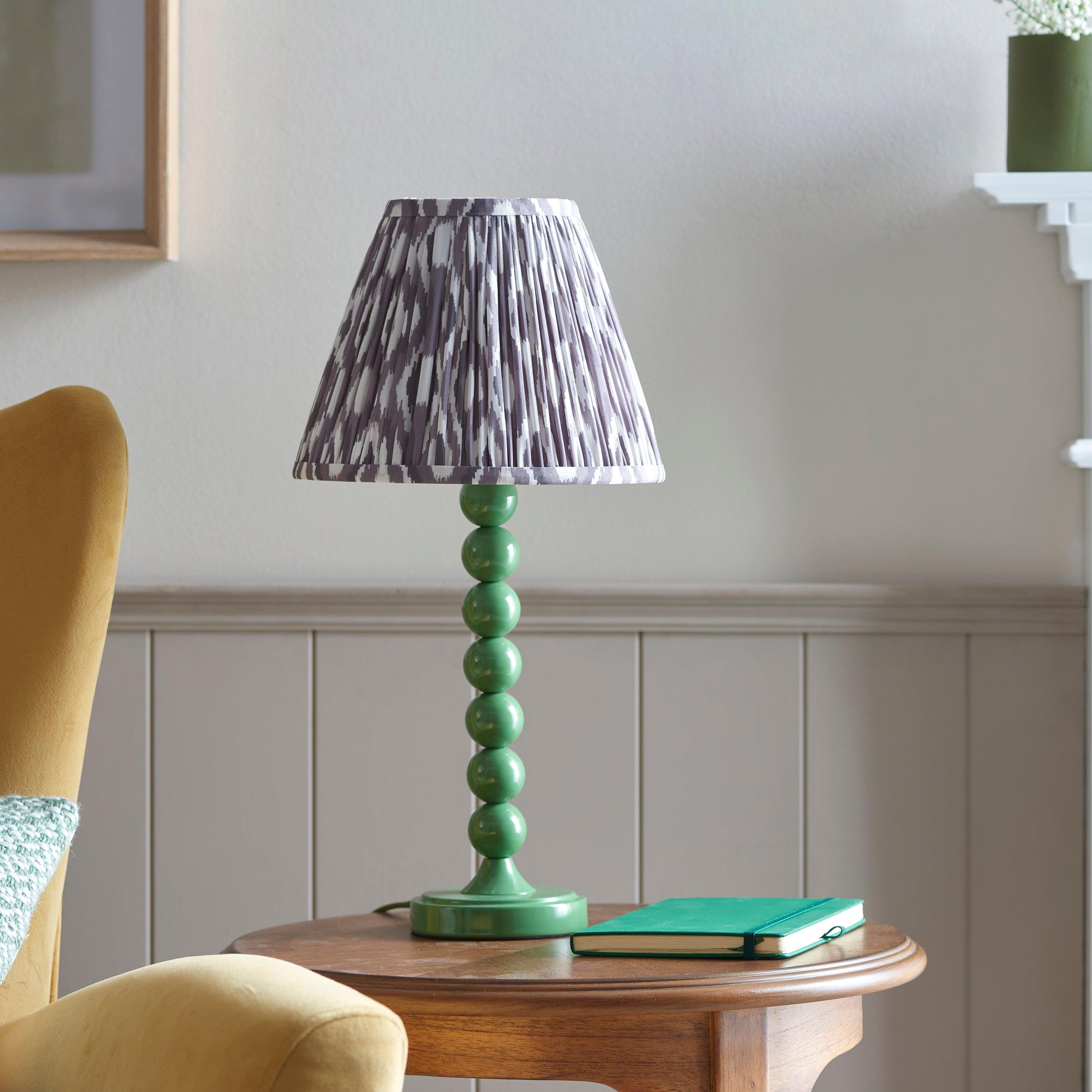Higgledy Green Table Lamp & Ikat 25cm Pearl Grey Shade