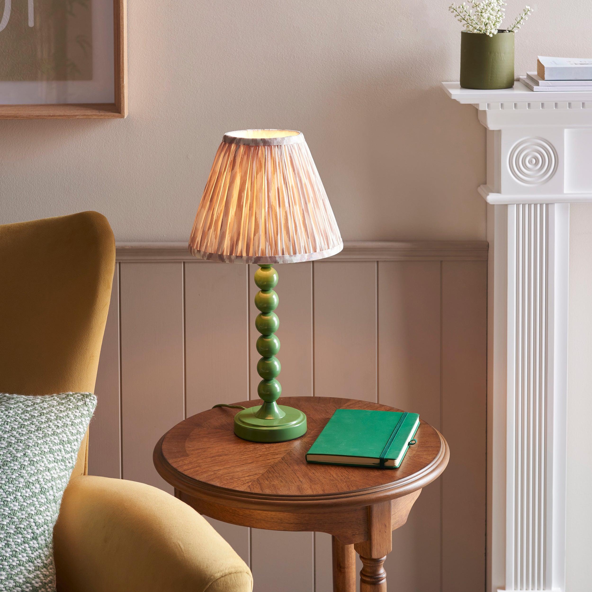 Higgledy Green Table Lamp & Ikat 25cm Neutral Shade