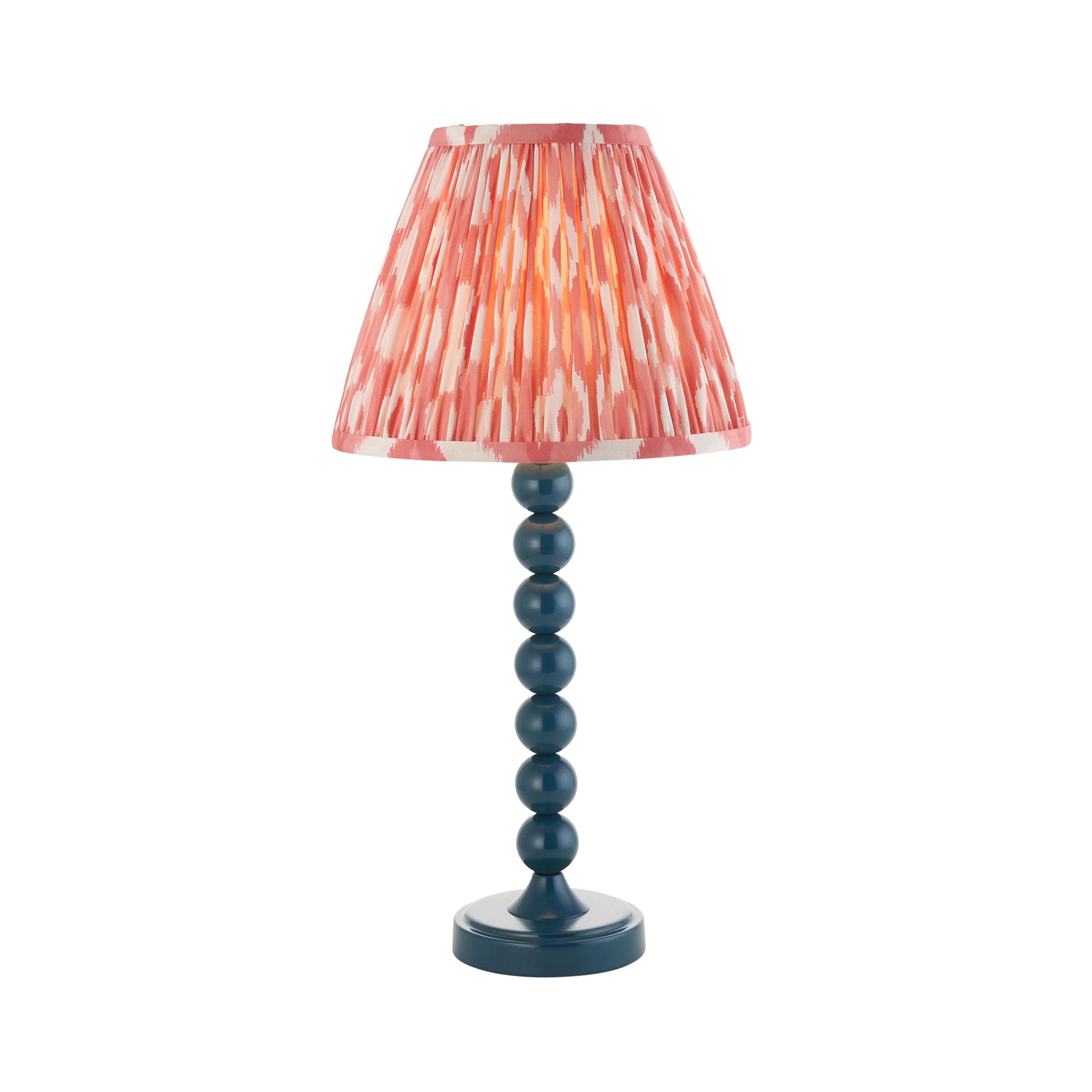 Higgledy Blue Table Lamp & Ikat 25cm Coral Pink Shade