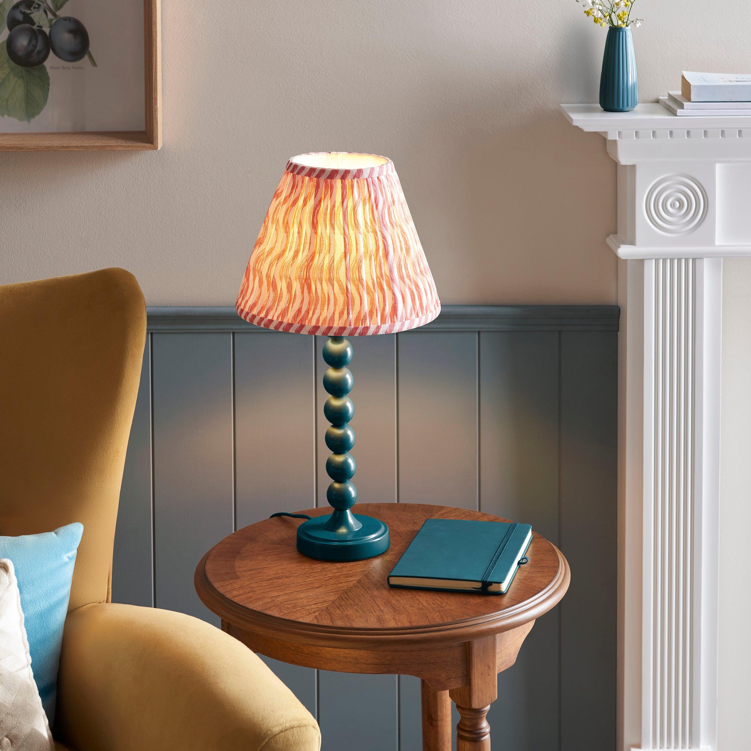 Higgledy Blue Table Lamp & Ikat 25cm Coral Pink Shade