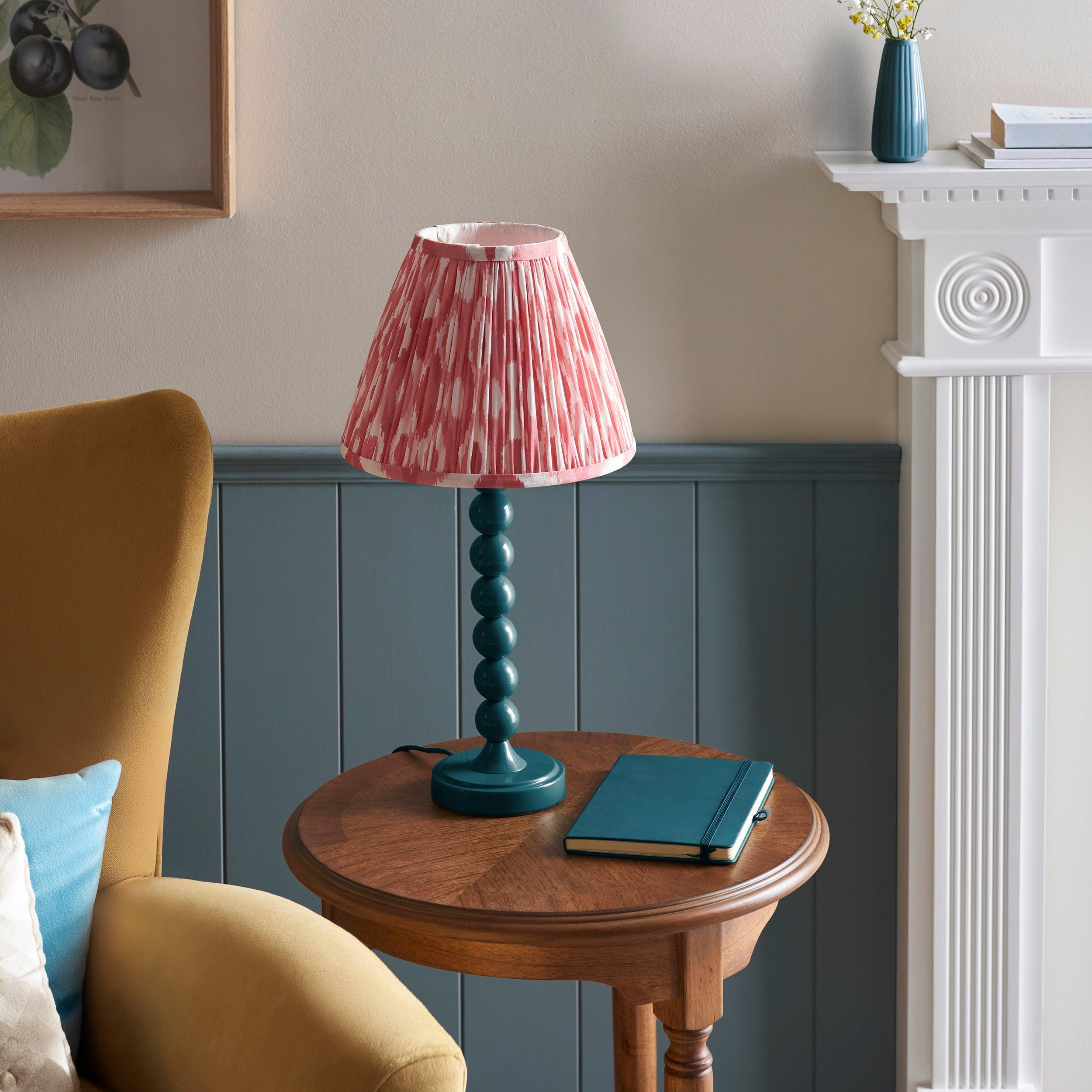 Higgledy Blue Table Lamp & Ikat 25cm Coral Pink Shade