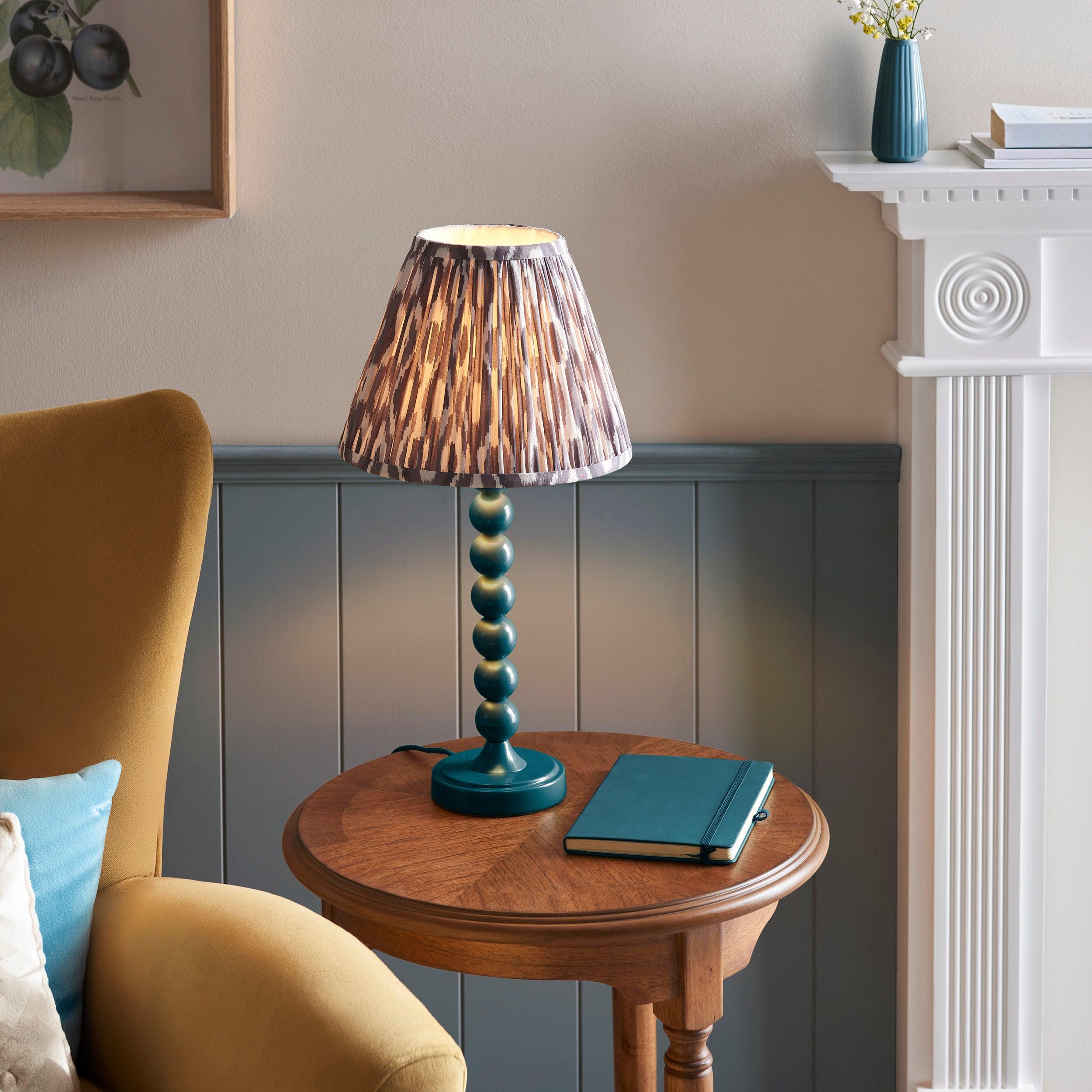 Higgledy Blue Table Lamp & Ikat 25cm Pearl Grey Shade
