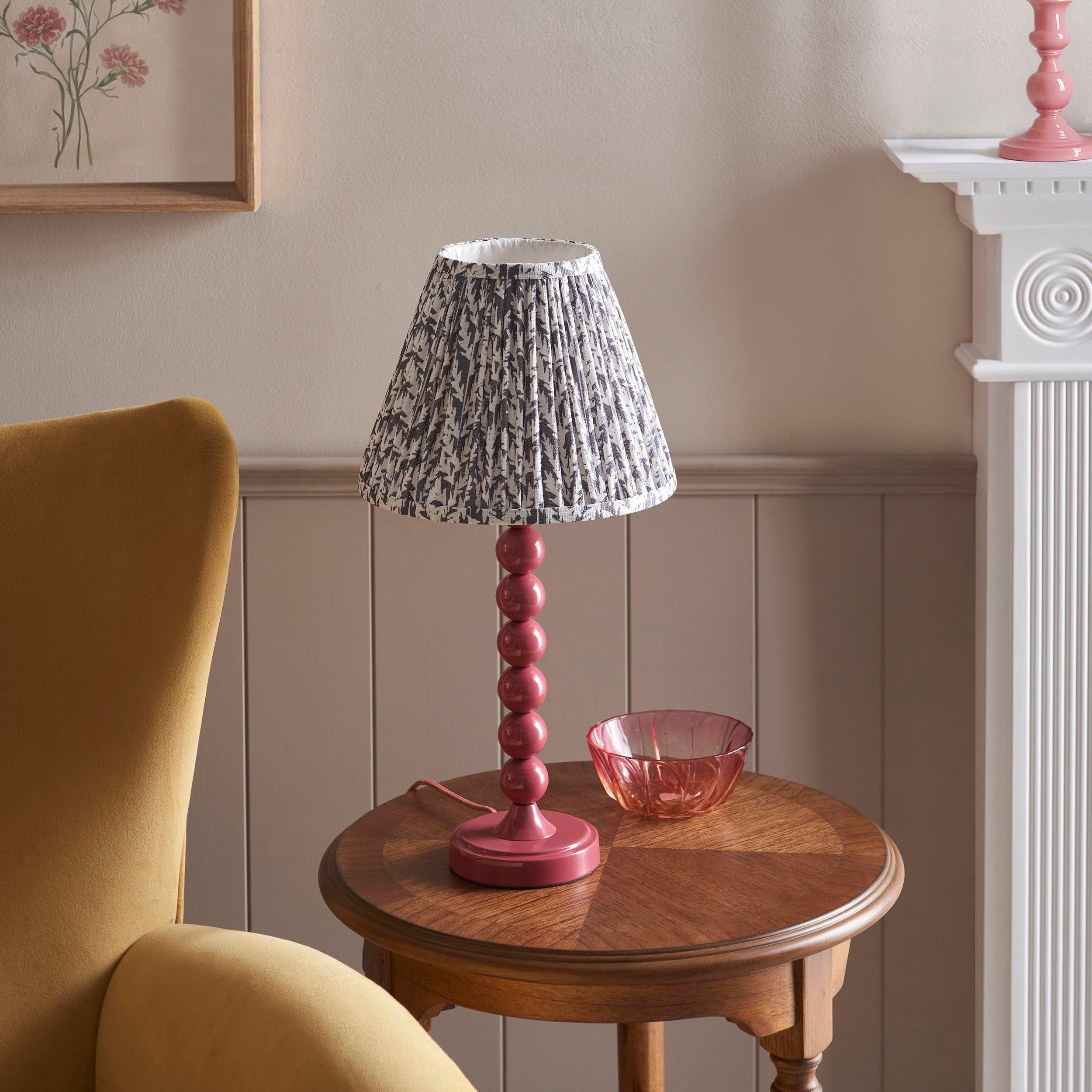 Higgledy Pink Table Lamp & Leaf 25cm Pearl Grey Shade