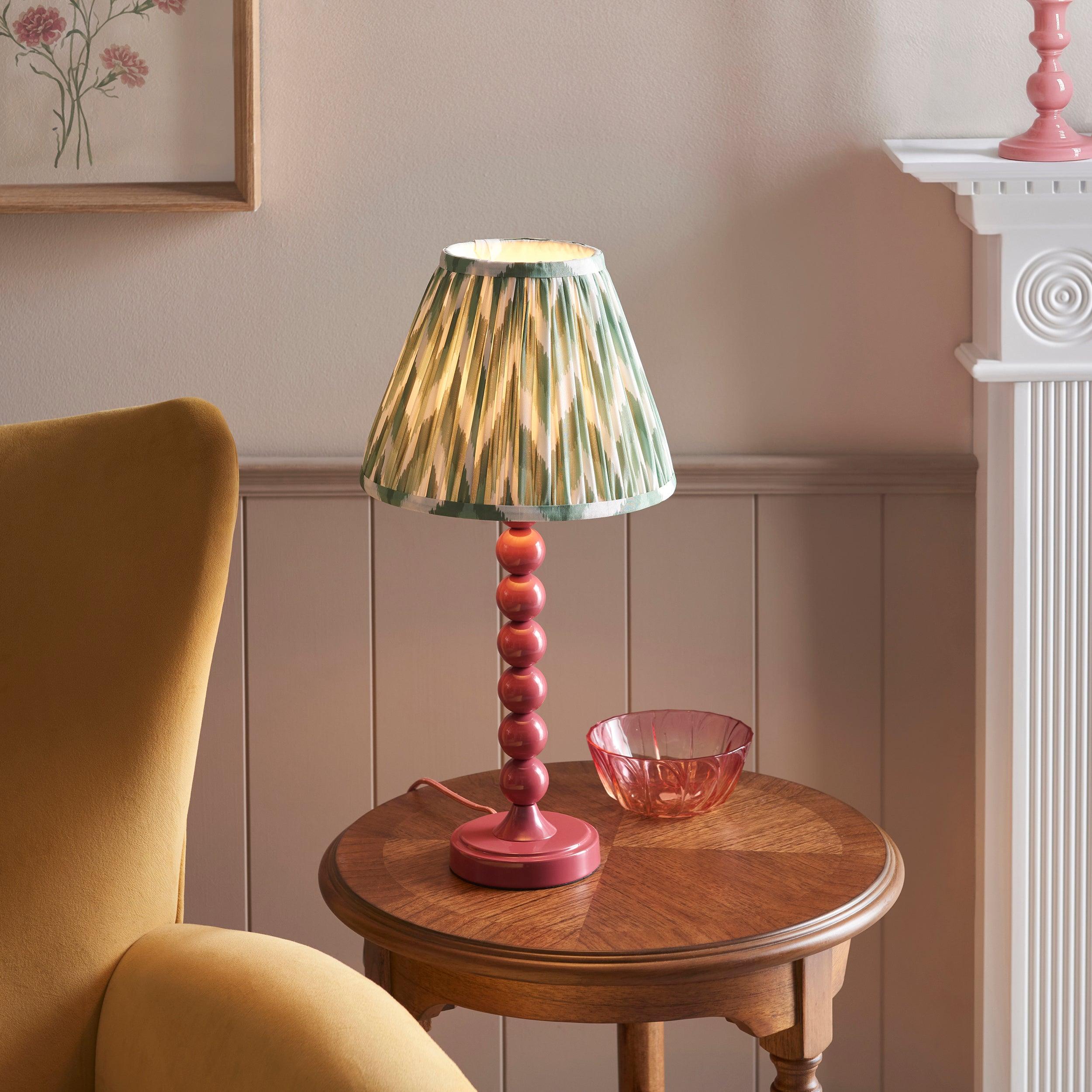 Higgledy Pink Table Lamp & Zigzag 25cm Cotswold Green Shade