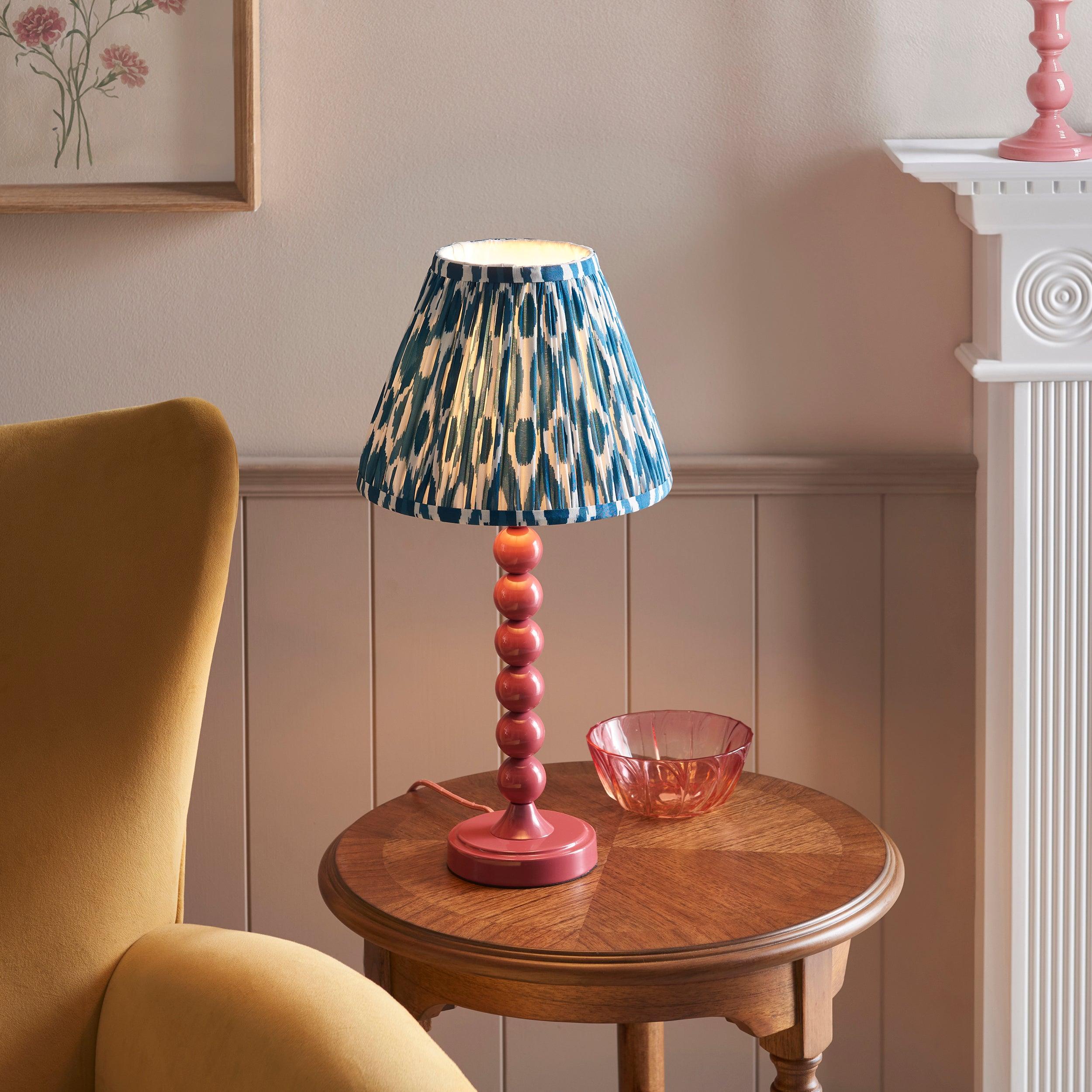Higgledy Pink Table Lamp & Ikat 25cm Marlin Blue Shade