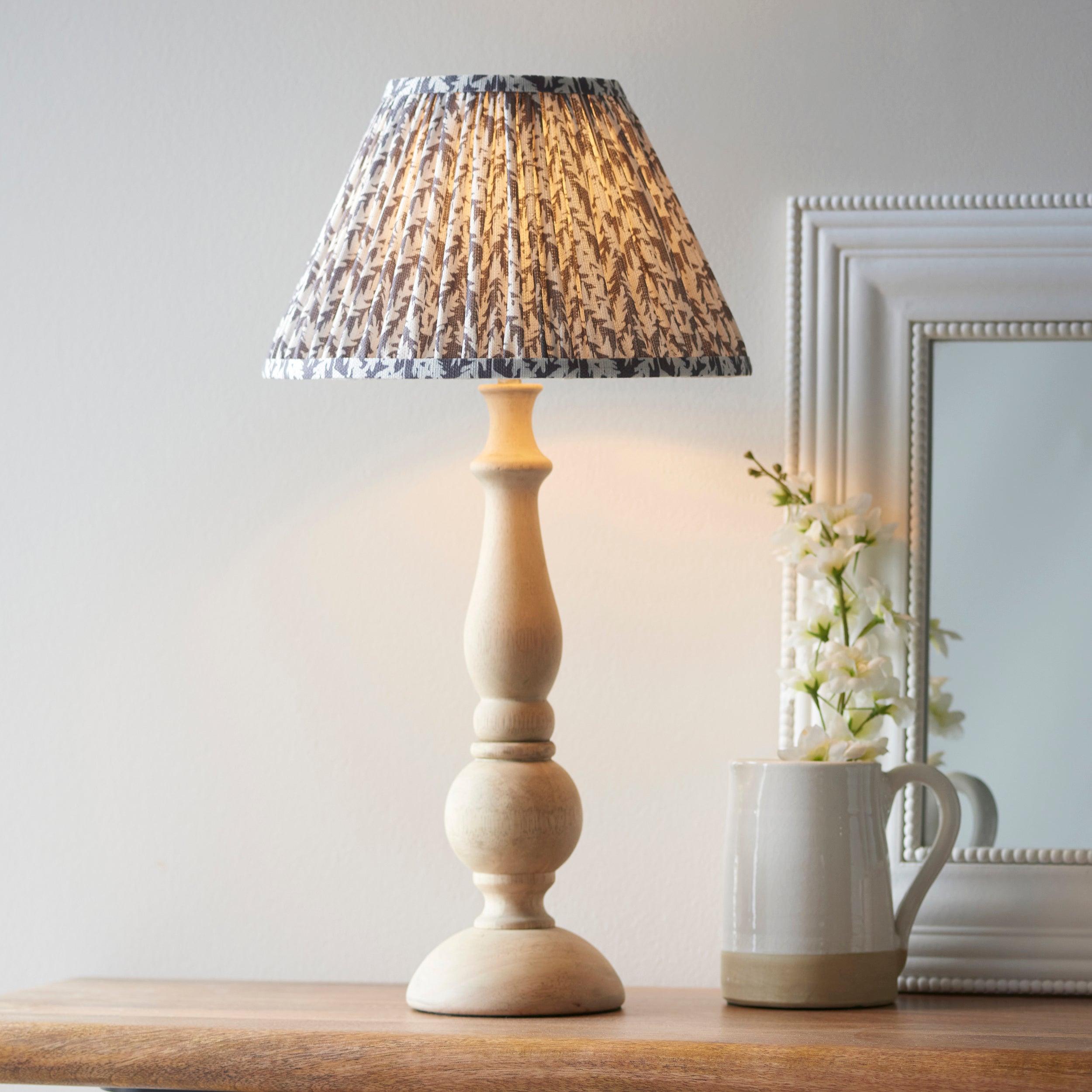 Hidcote Wooden Table Lamp & Leaf 30cm Pearl Grey Shade