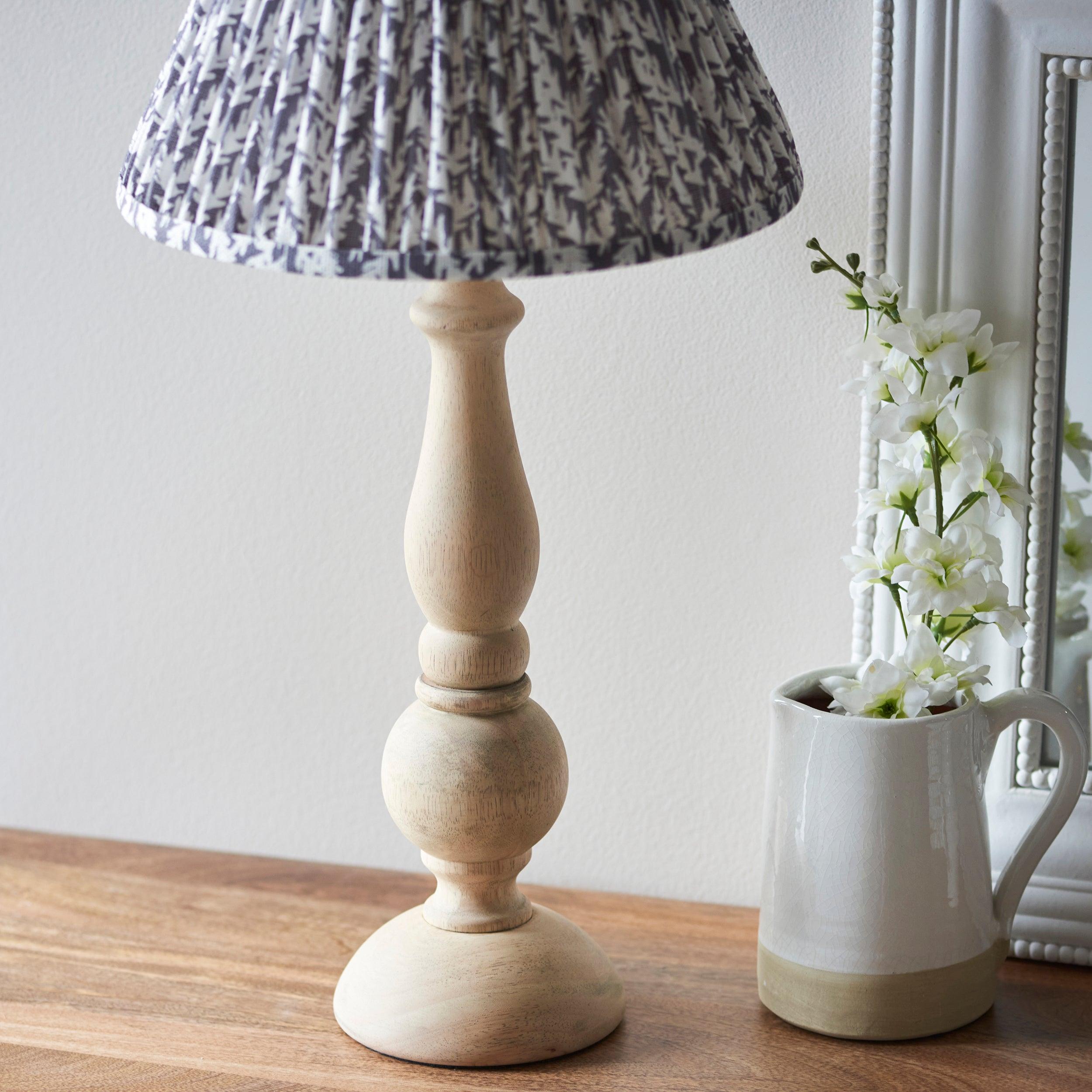 Hidcote Wooden Table Lamp & Leaf 30cm Pearl Grey Shade