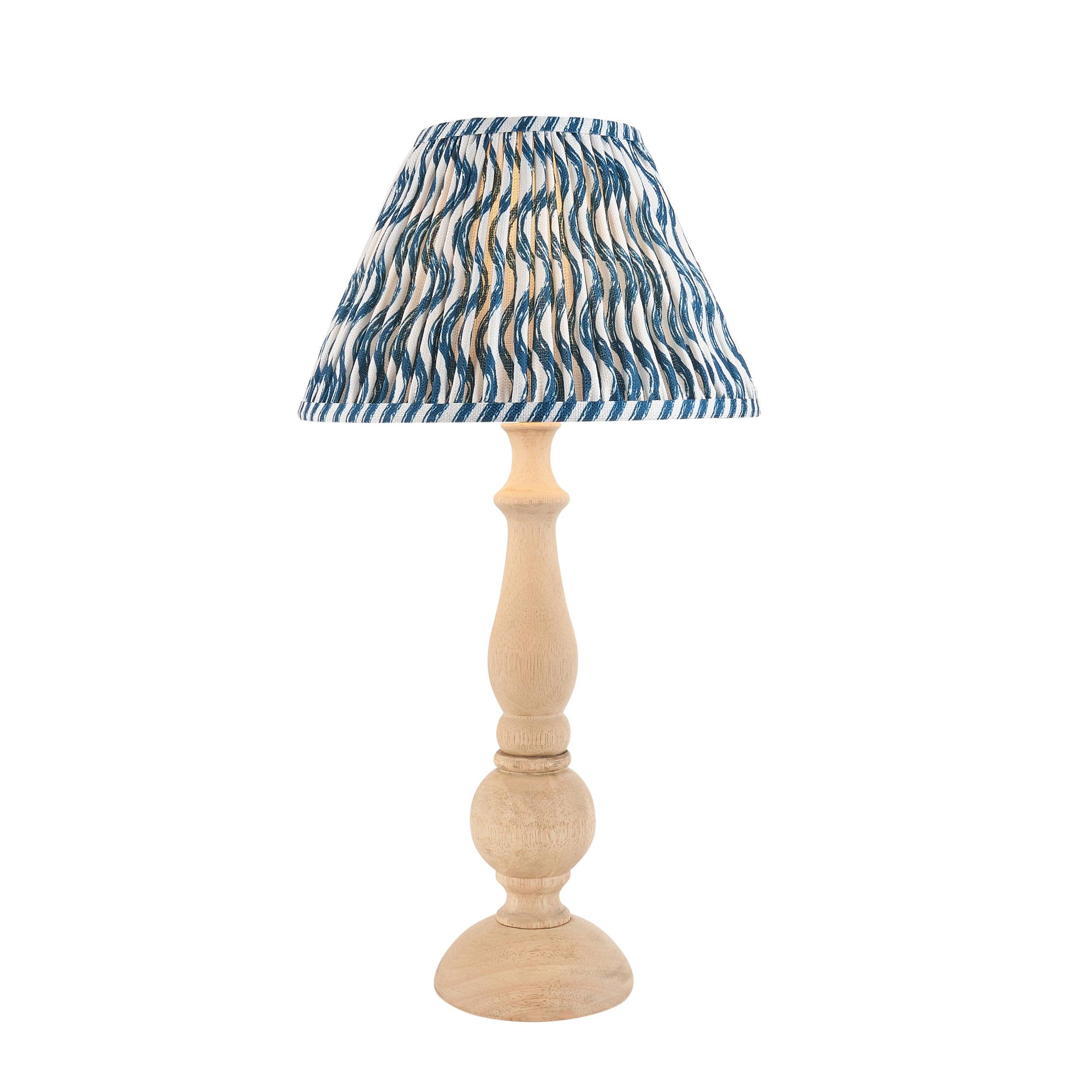 Hidcote Wooden Table Lamp & Ripple 30cm Marlin Blue Shade