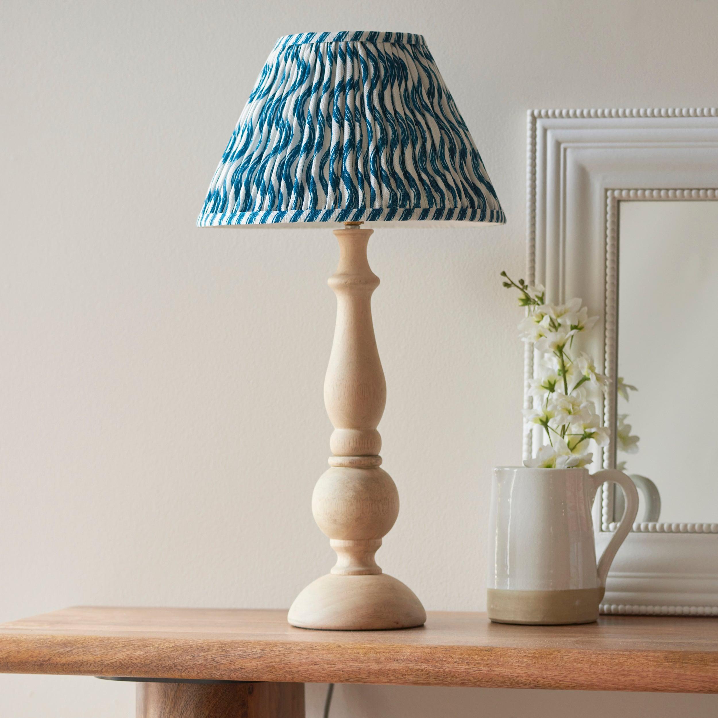 Hidcote Wooden Table Lamp & Ripple 30cm Marlin Blue Shade