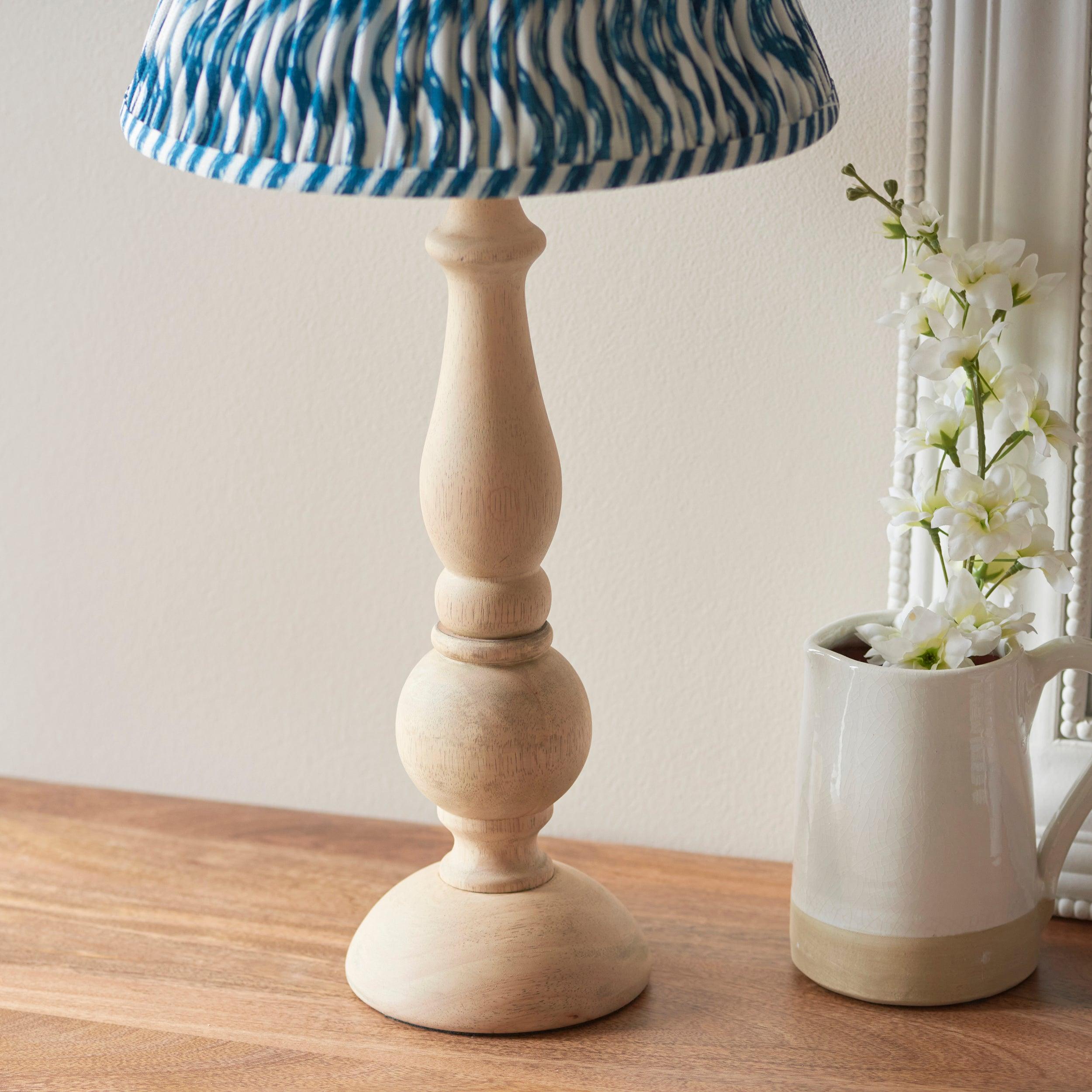 Hidcote Wooden Table Lamp & Ripple 30cm Marlin Blue Shade