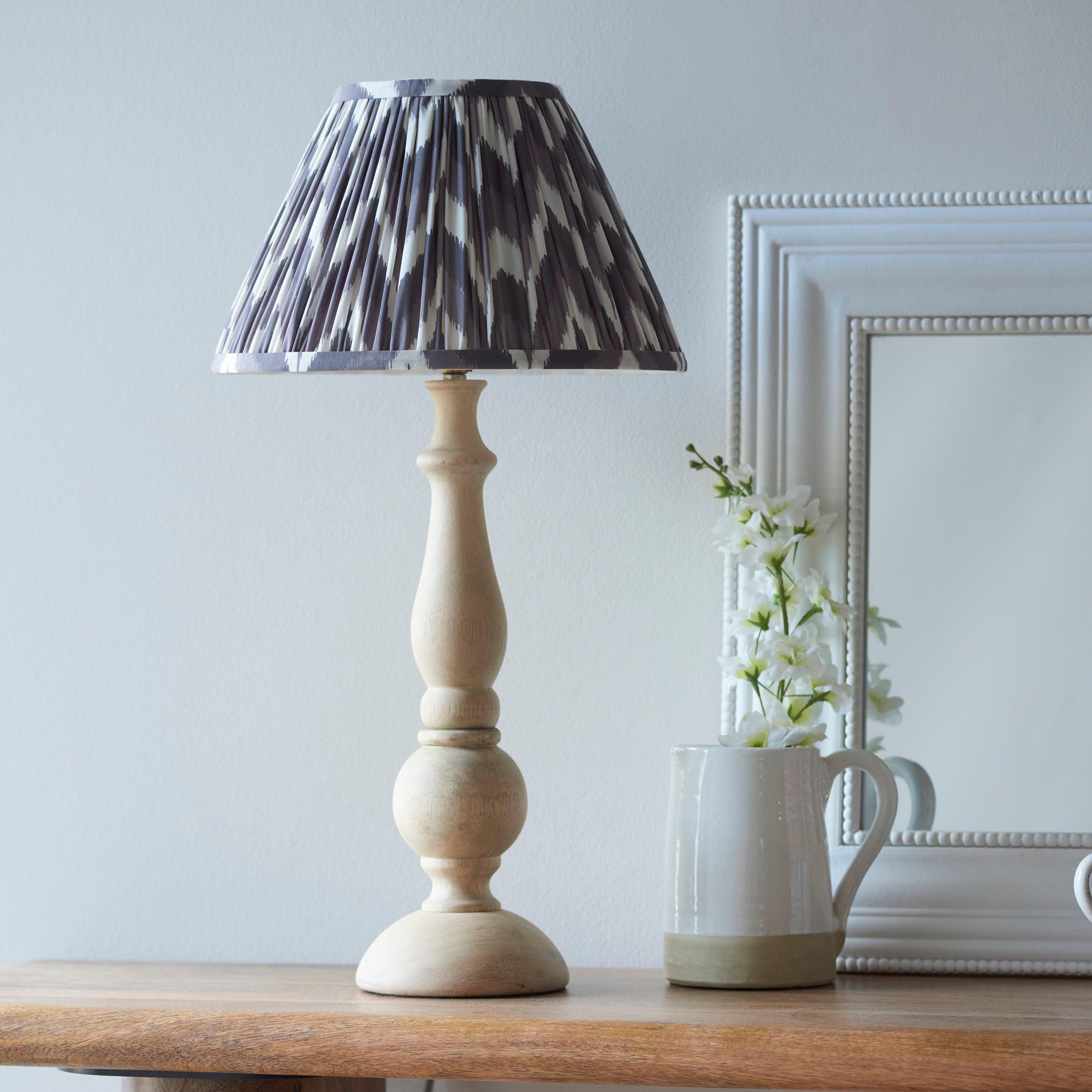 Hidcote Wooden Table Lamp & Zigzag 30cm Pearl Grey Shade