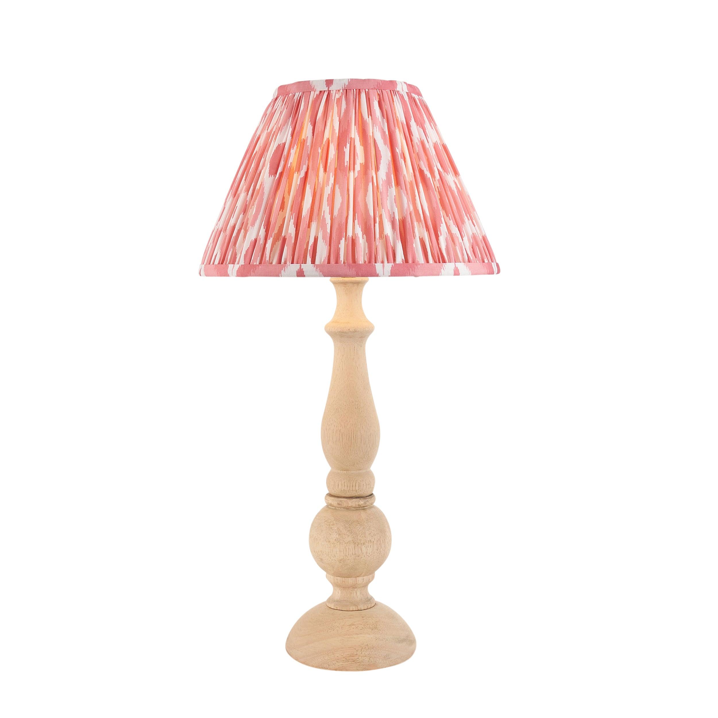 Hidcote Wooden Table Lamp & Ikat 30cm Coral Pink Shade