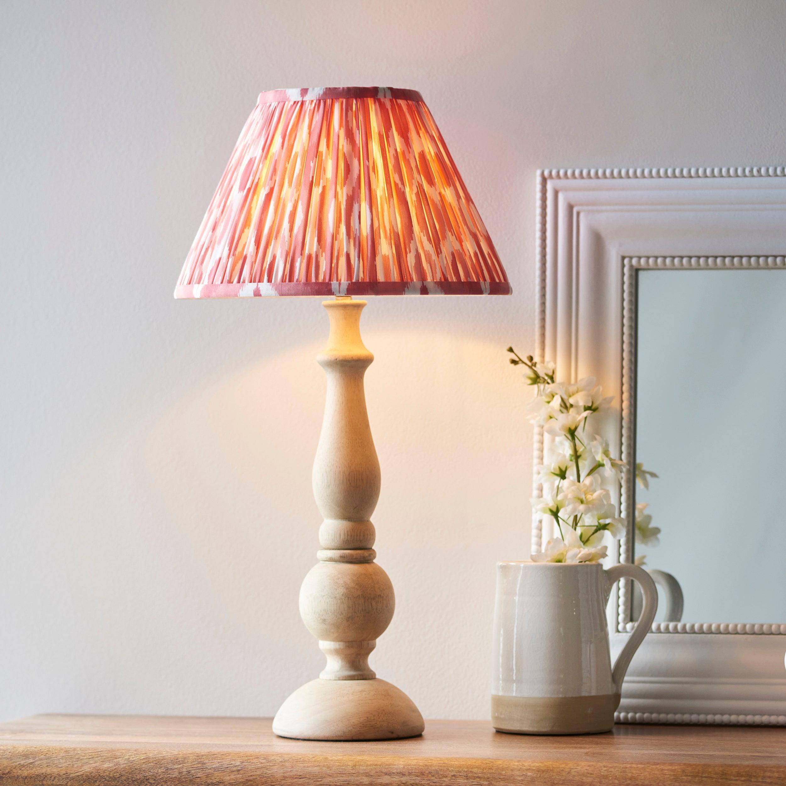 Hidcote Wooden Table Lamp & Ikat 30cm Coral Pink Shade