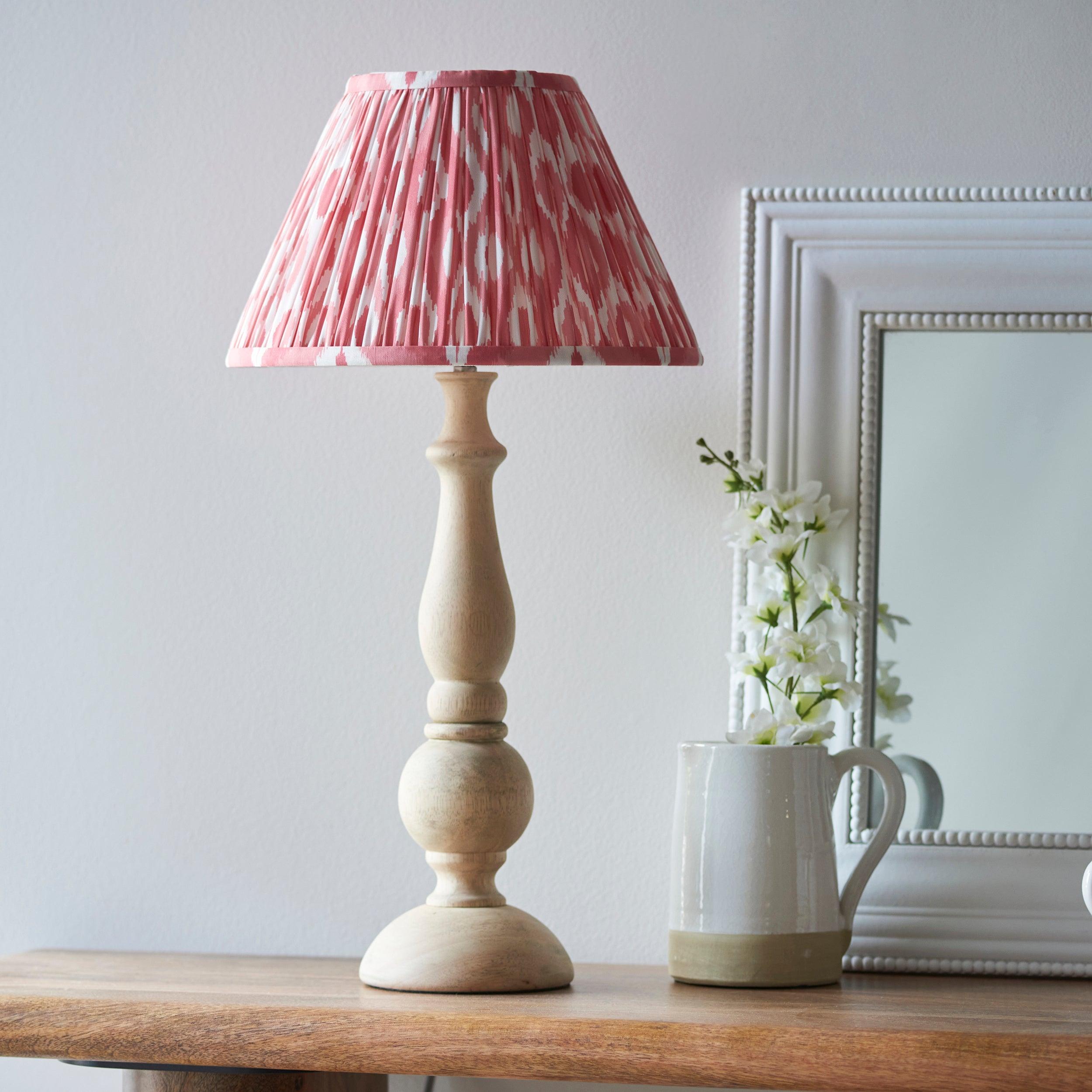 Hidcote Wooden Table Lamp & Ikat 30cm Coral Pink Shade
