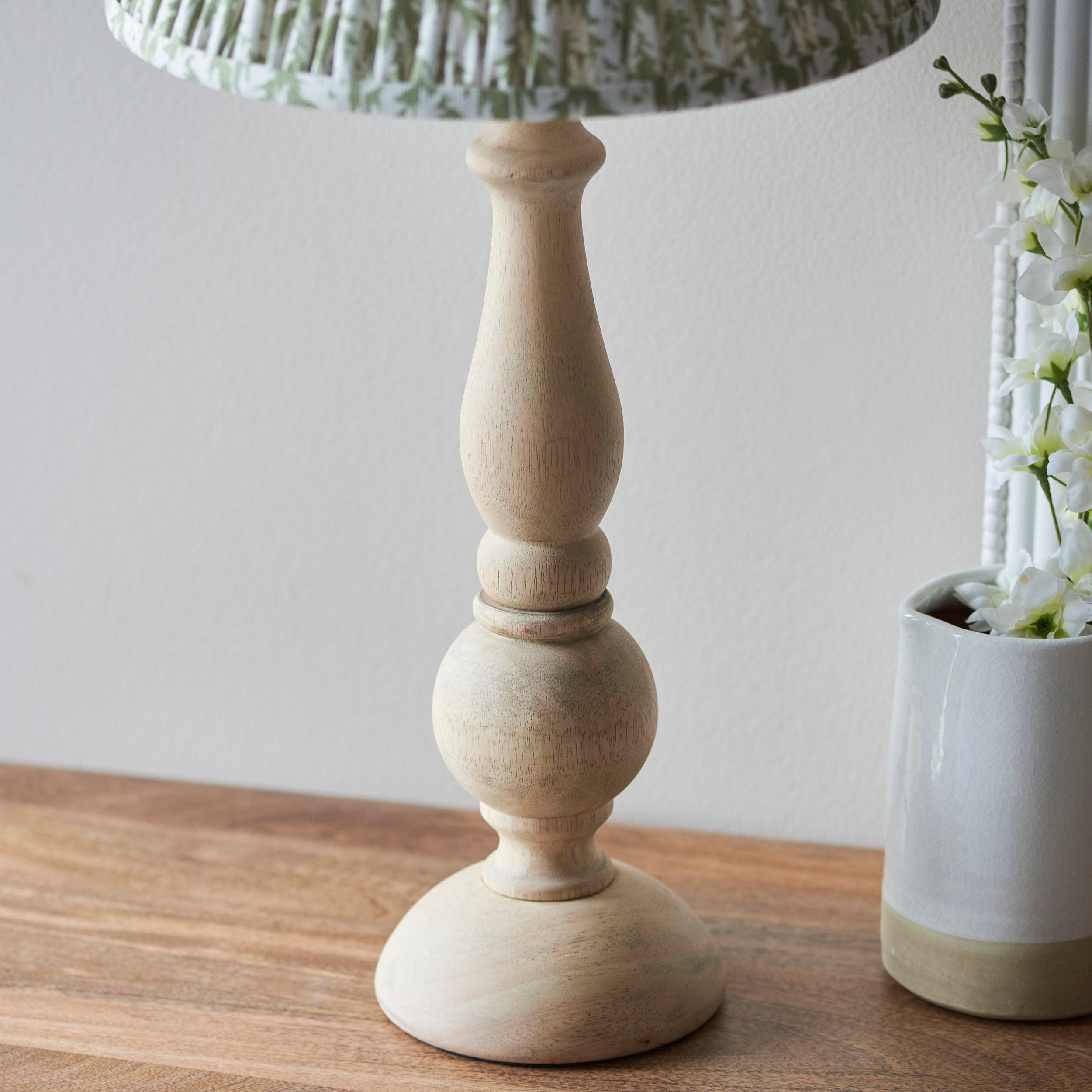 Hidcote Wooden Table Lamp & Leaf 30cm Herb Garden Green Shade
