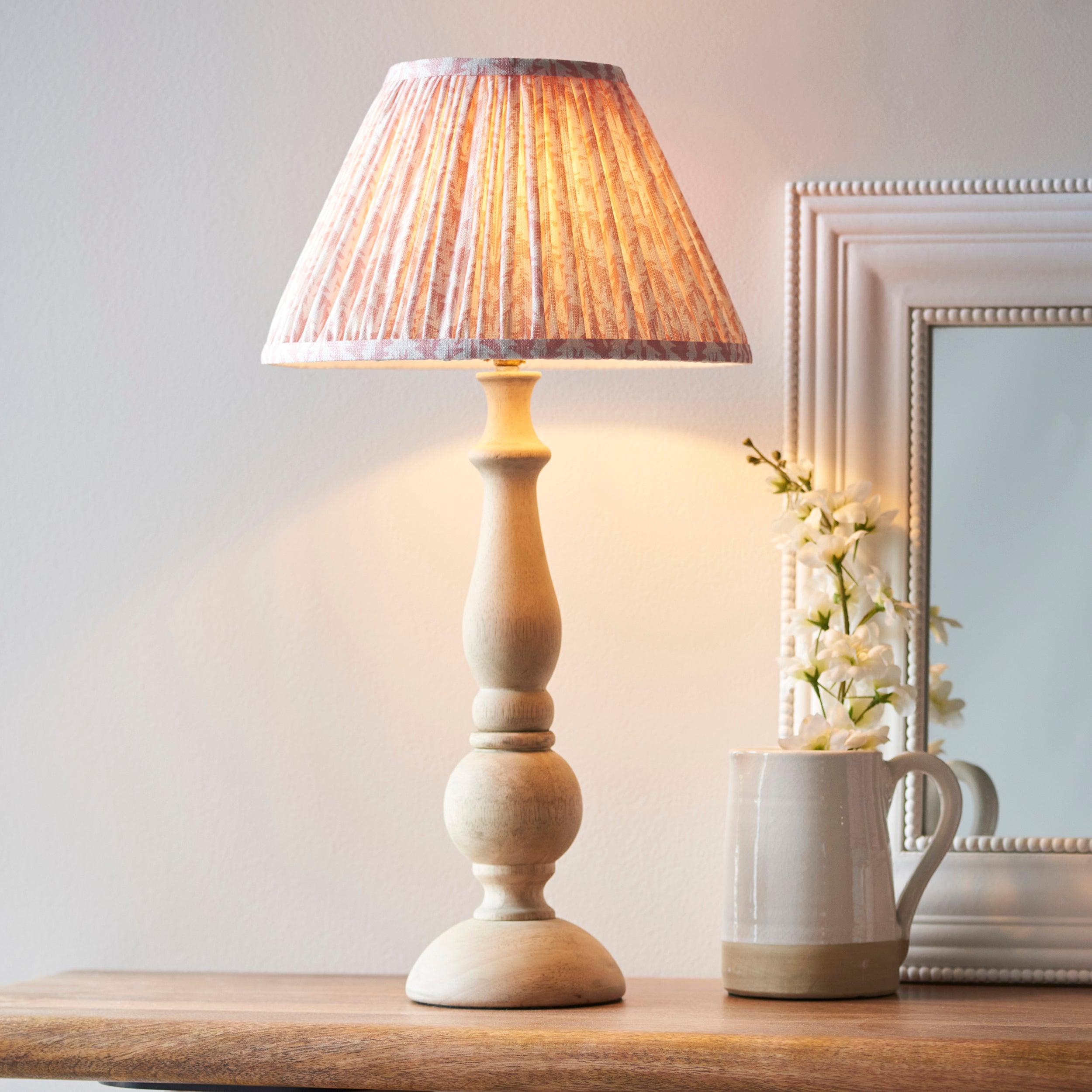 Hidcote Wooden Table Lamp & Leaf 30cm Peachy Keen Shade