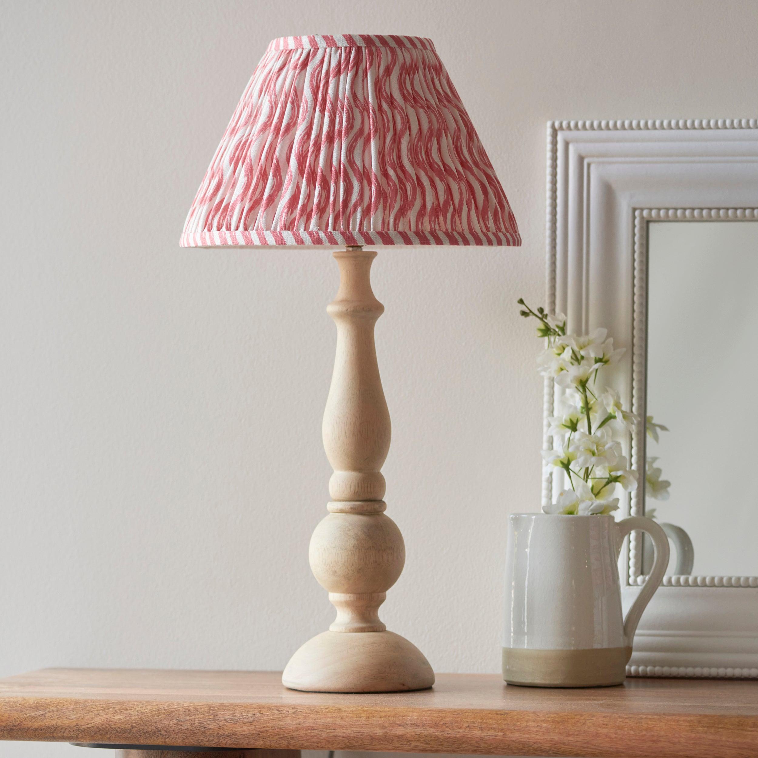 Hidcote Wooden Table Lamp & Ripple 30cm Coral Pink Shade