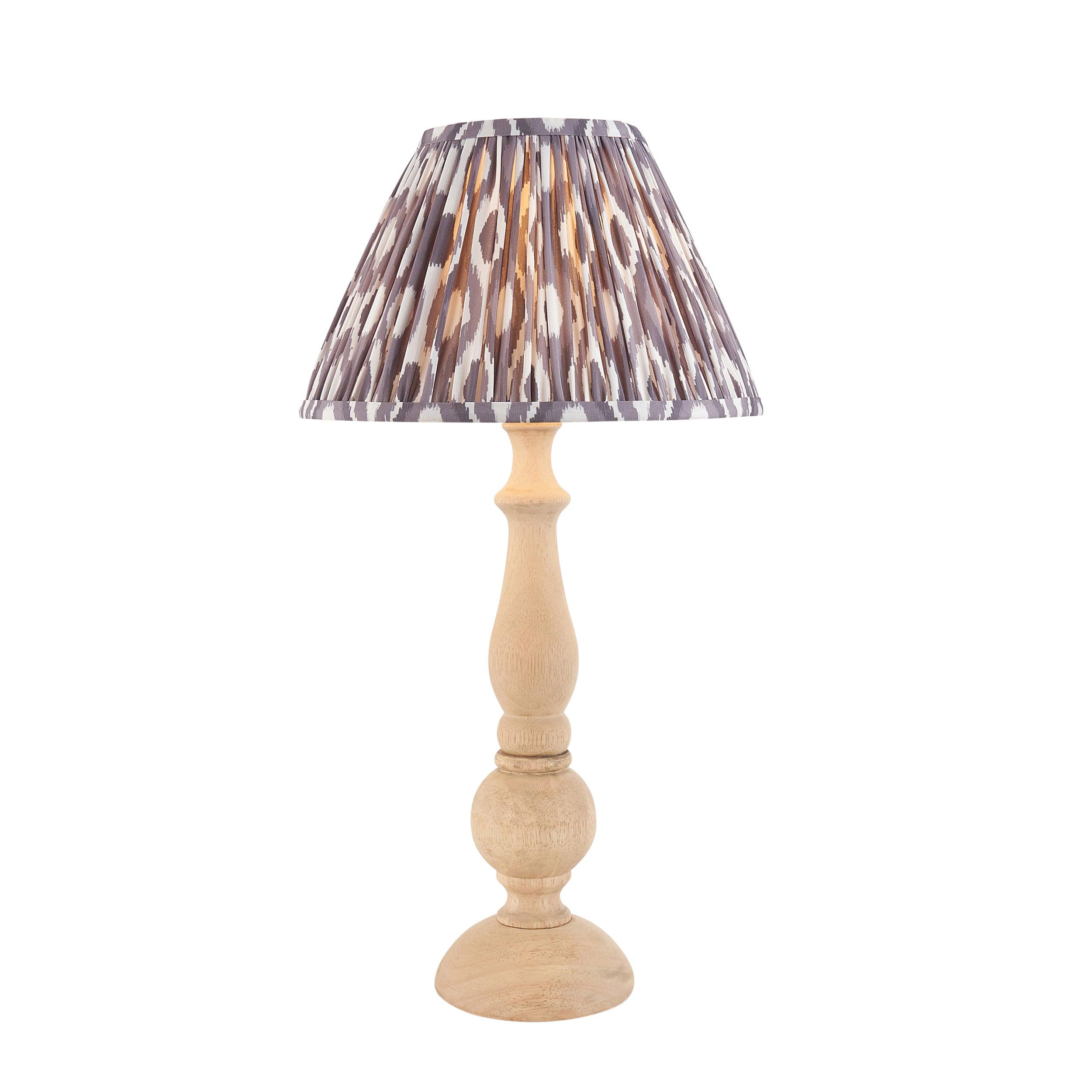 Hidcote Wooden Table Lamp & Ikat 30cm Pearl Grey Shade