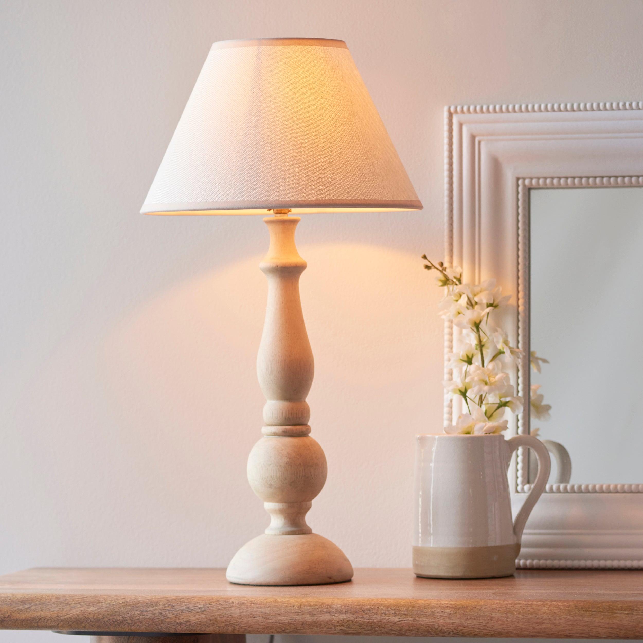 Hidcote Wooden Table Lamp & Ivy 30cm Vintage White Shade